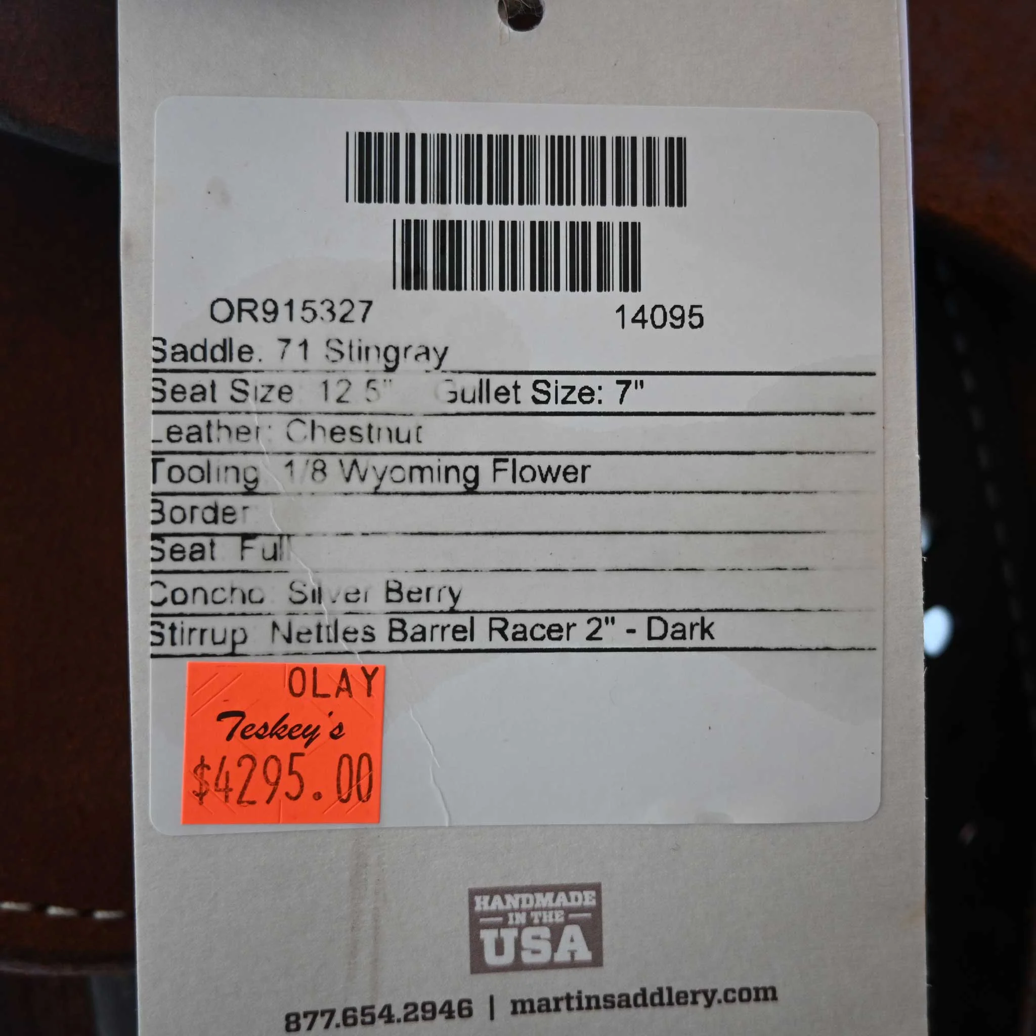12.5" MARTIN STINGRAY BARREL SADDLE - Image 3