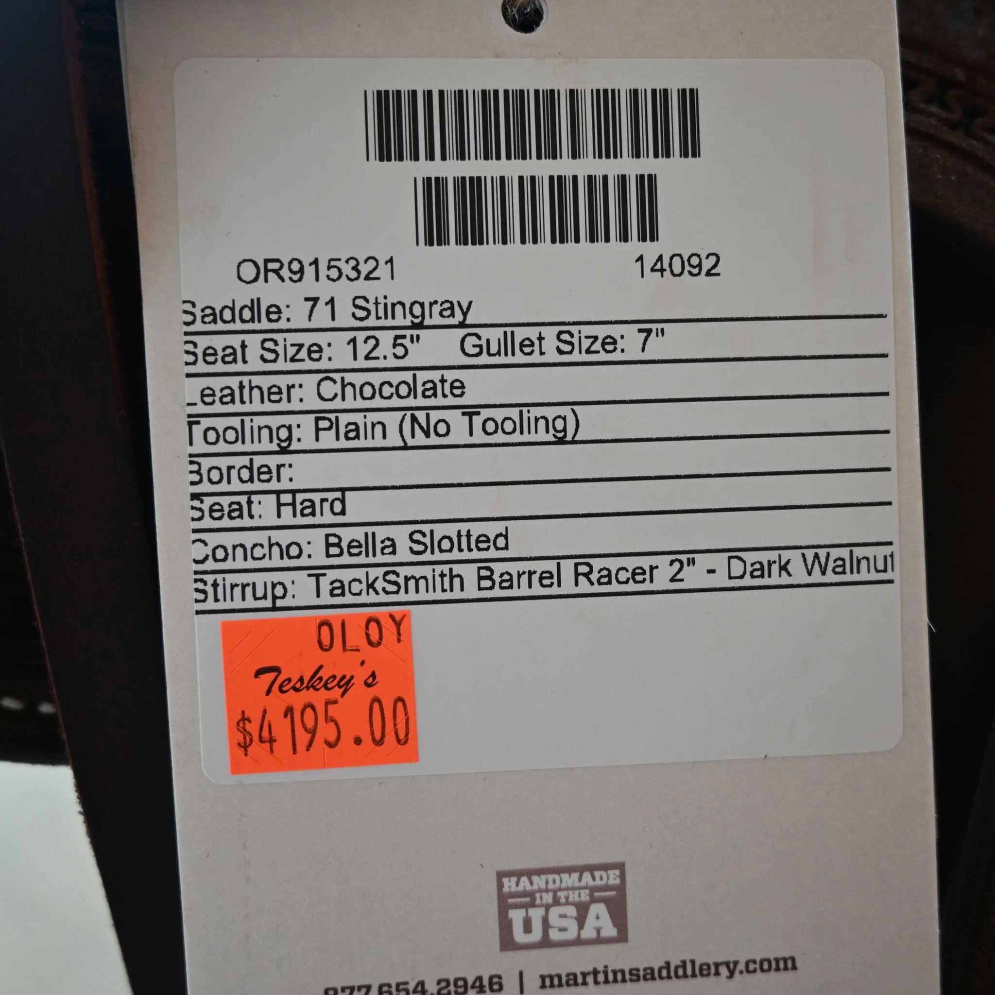 12.5" MARTIN STINGRAY BARREL SADDLE - Image 3