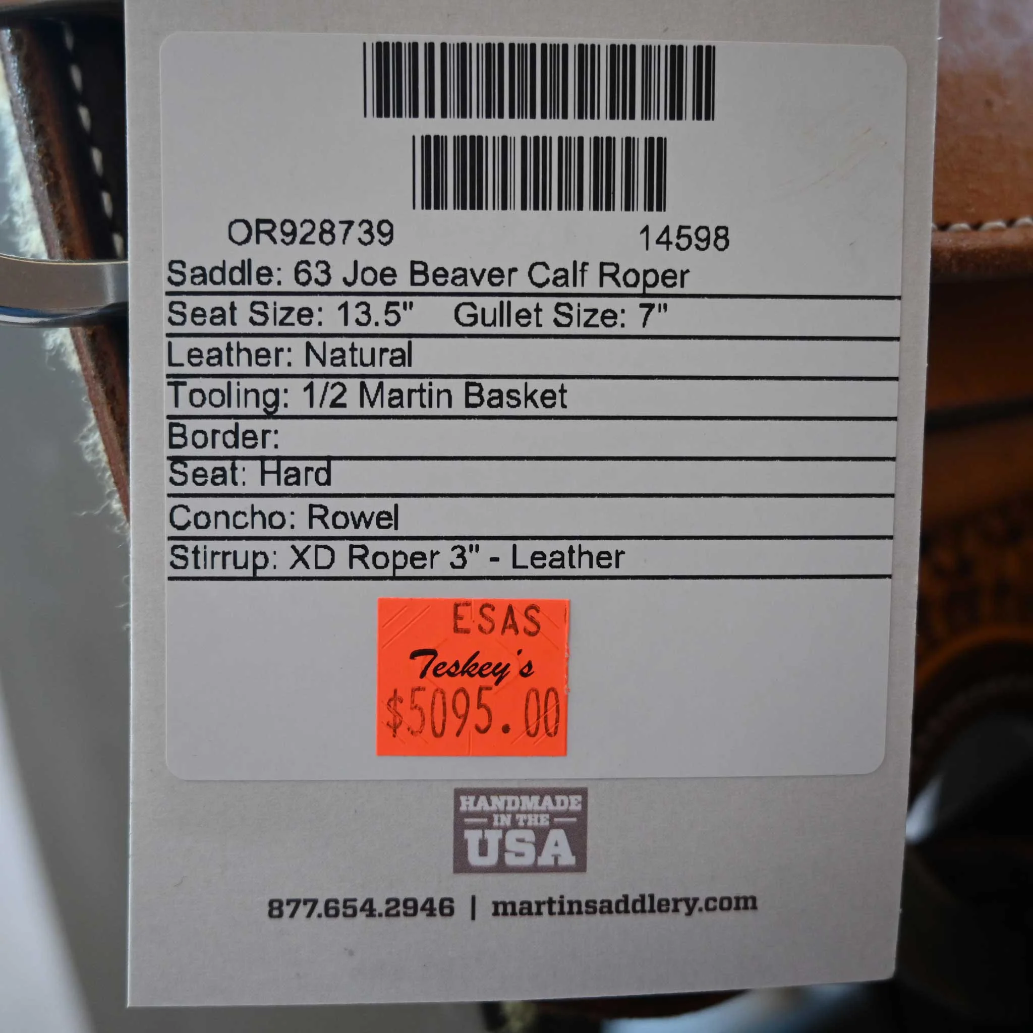 13.5" MARTIN JOE BEAVER CALF ROPING SADDLE - Image 3