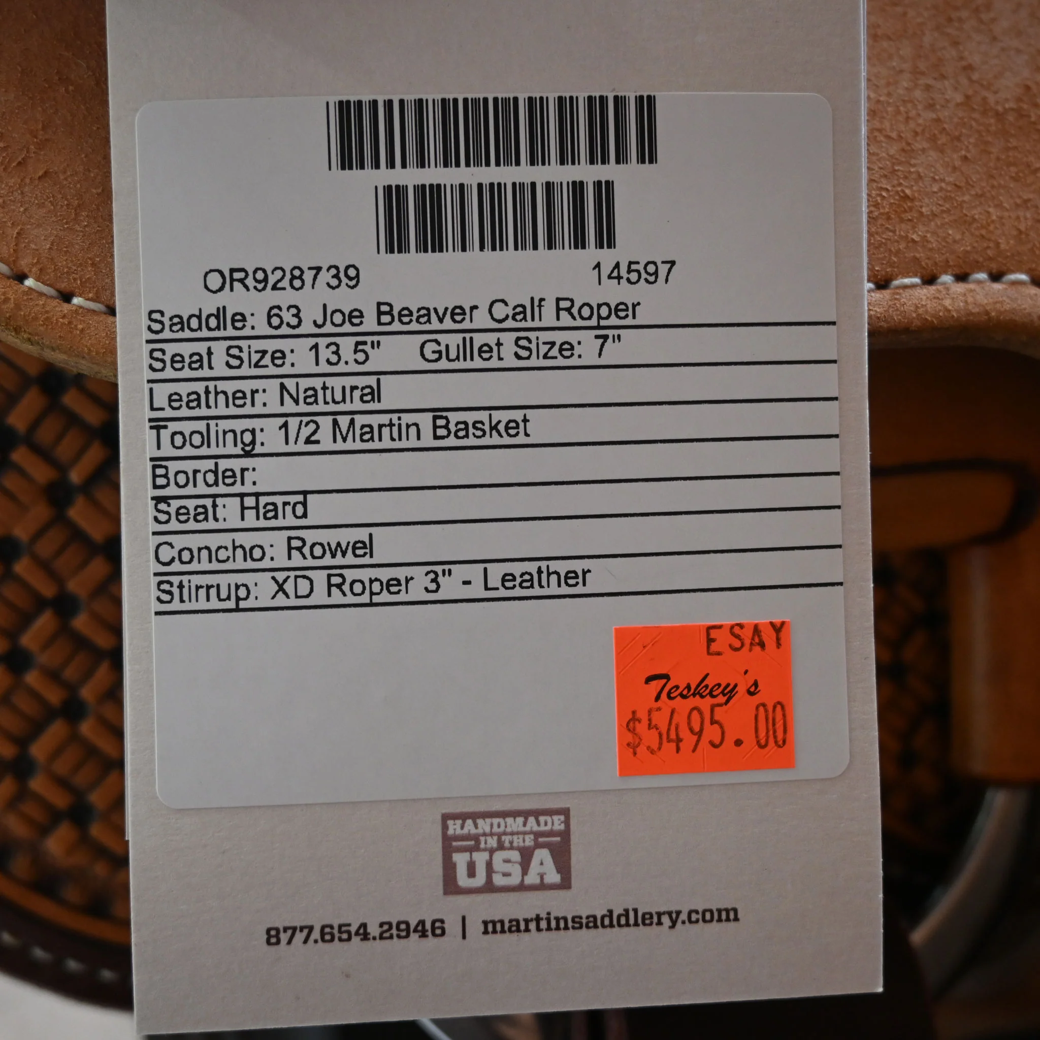 13.5" MARTIN JOE BEAVER CALF ROPING SADDLE - Image 3