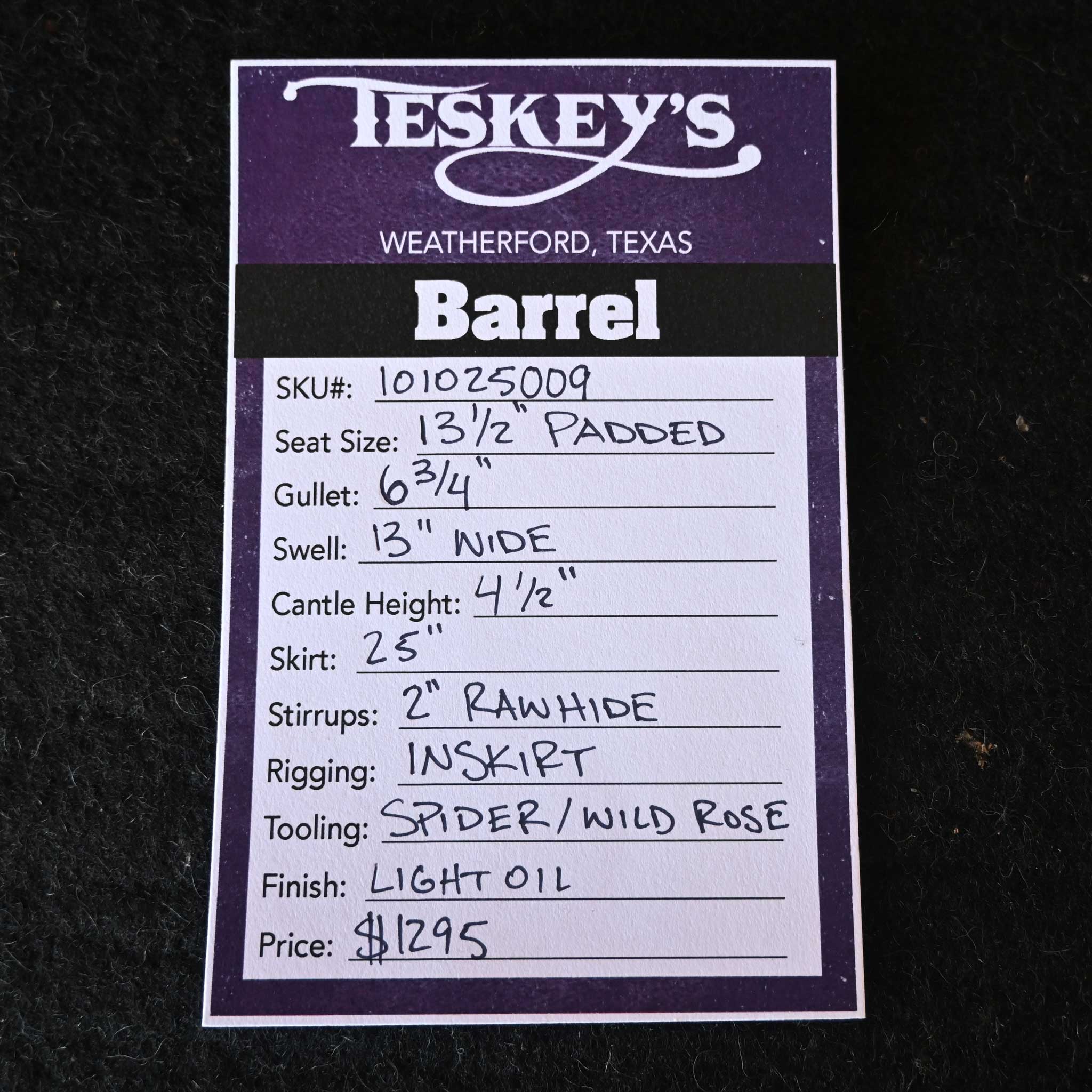 13.5" TESKEY'S COMPETITION SERIES BARREL SADDLE - Image 3
