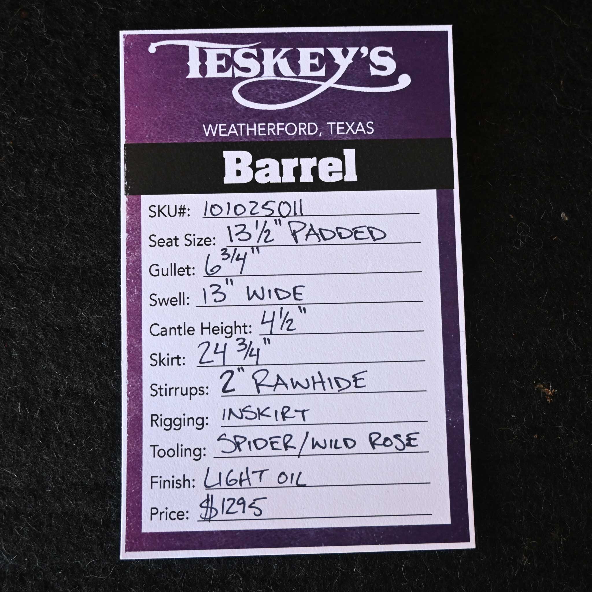 13.5" TESKEY'S COMPETITION SERIES BARREL SADDLE - Image 3