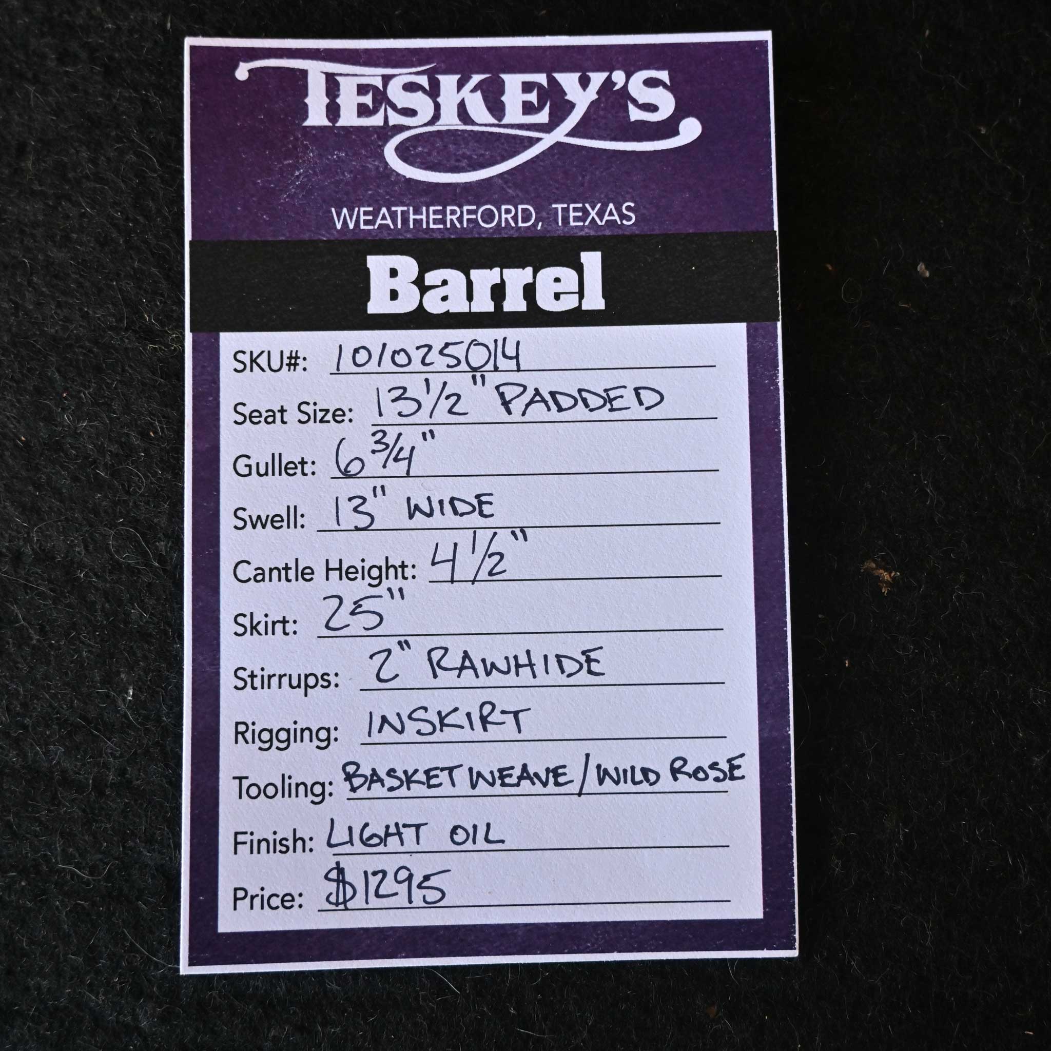 13.5" TESKEY'S COMPETITION SERIES BARREL SADDLE - Image 3