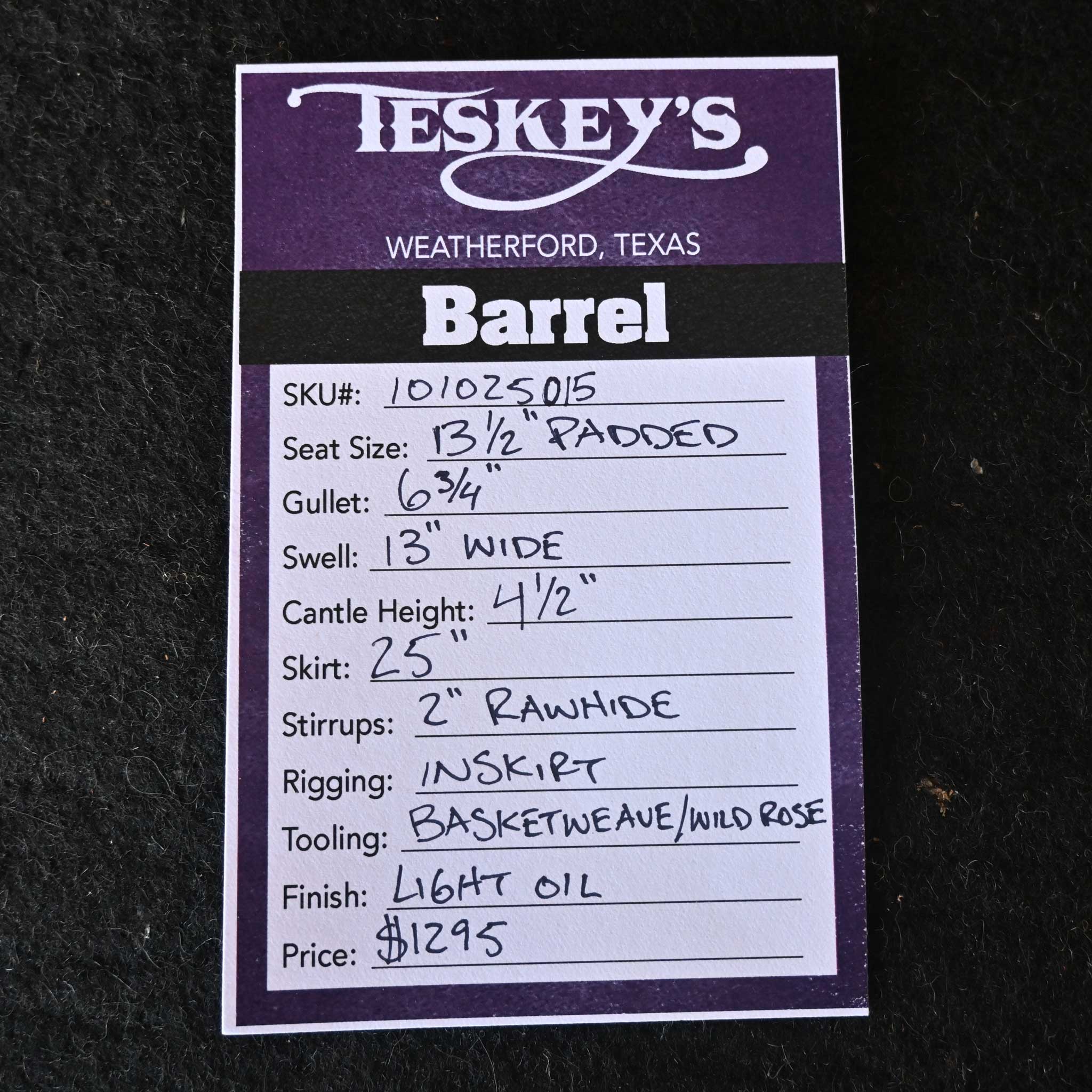 13.5" TESKEY'S COMPETITION SERIES BARREL SADDLE - Image 3