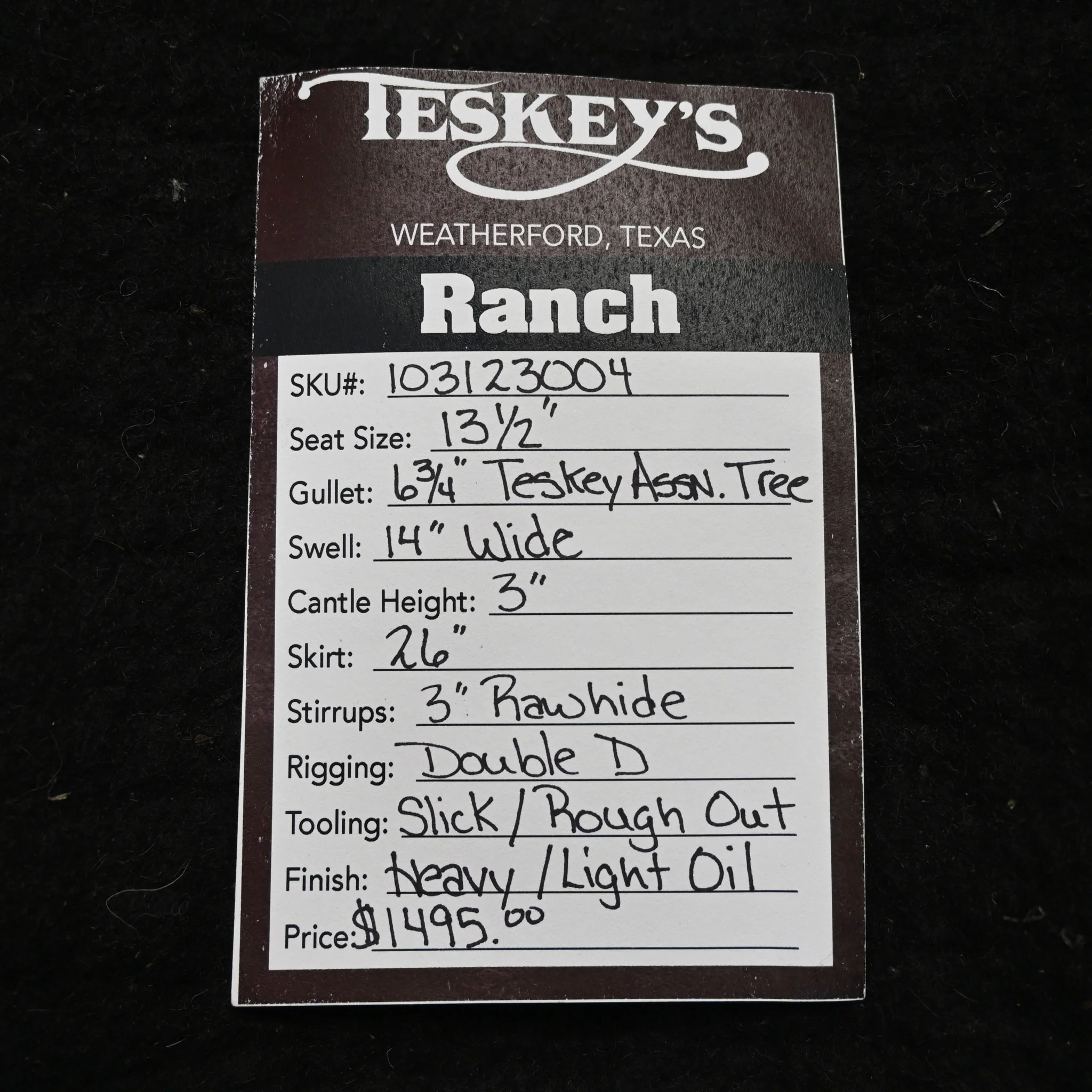 13.5" TESKEY'S RANCH ASSOCIATION SADDLE - Image 2