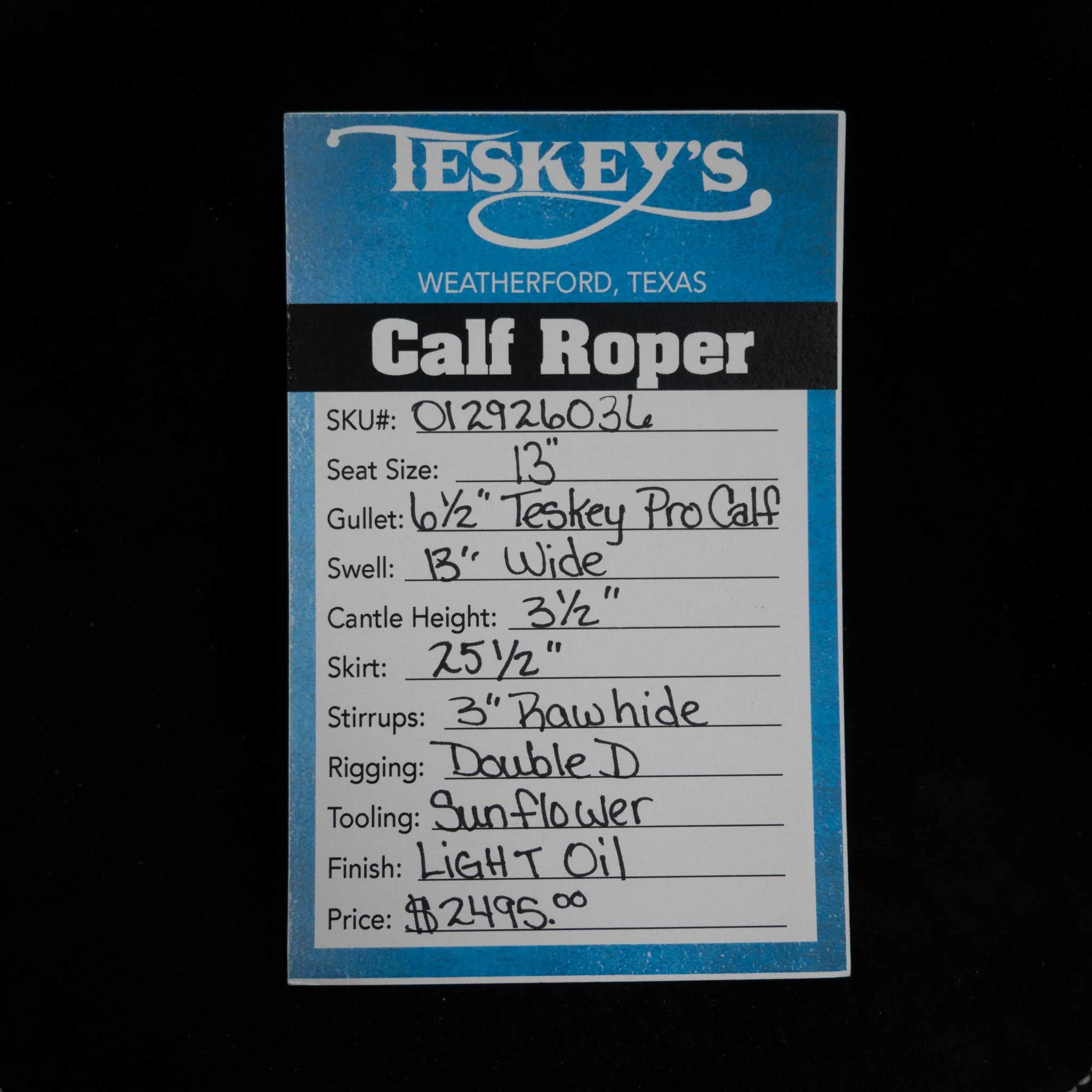13" TESKEY'S CALF ROPING SADDLE - Image 3