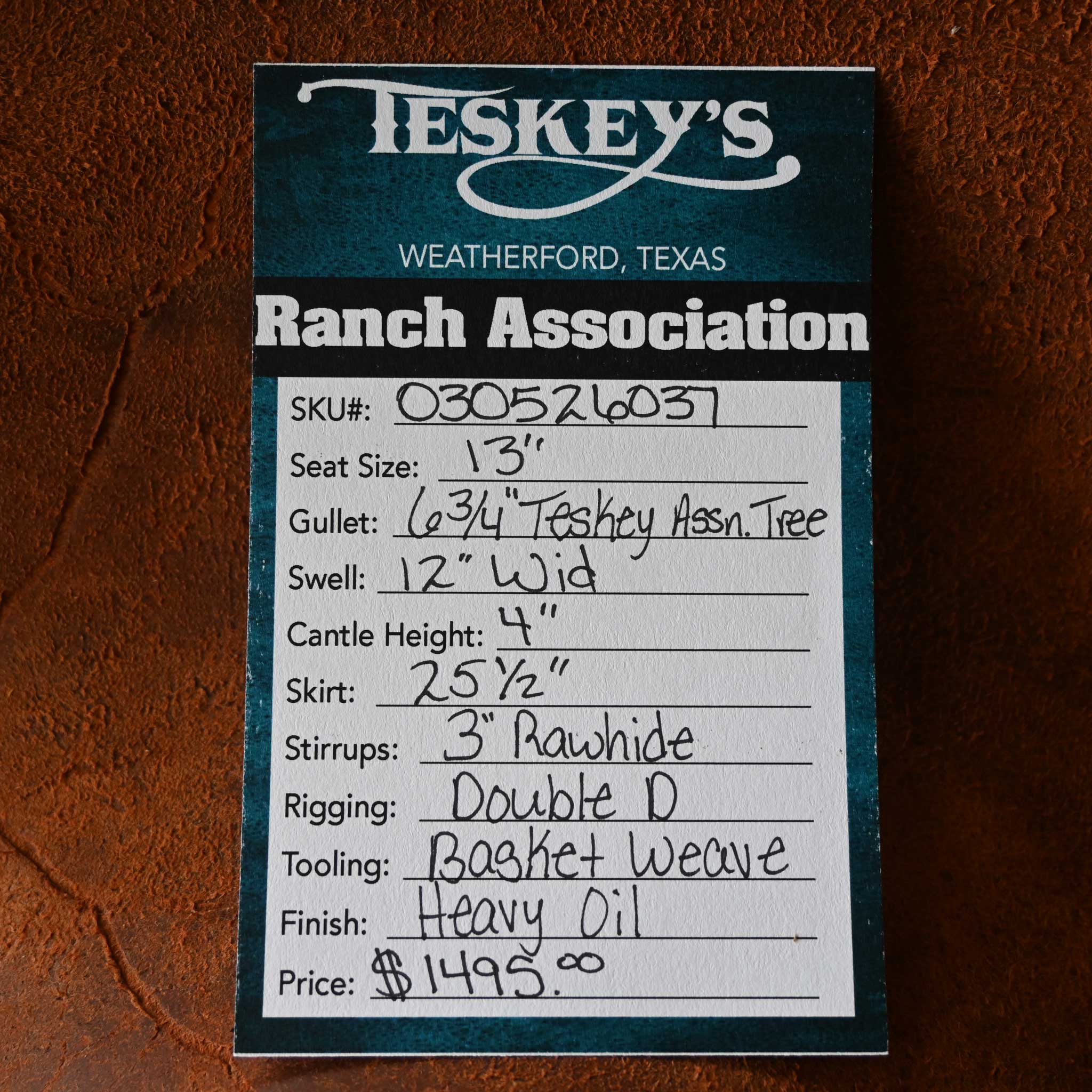 13" TESKEY'S RANCH ASSOCIATION SADDLE - Image 3