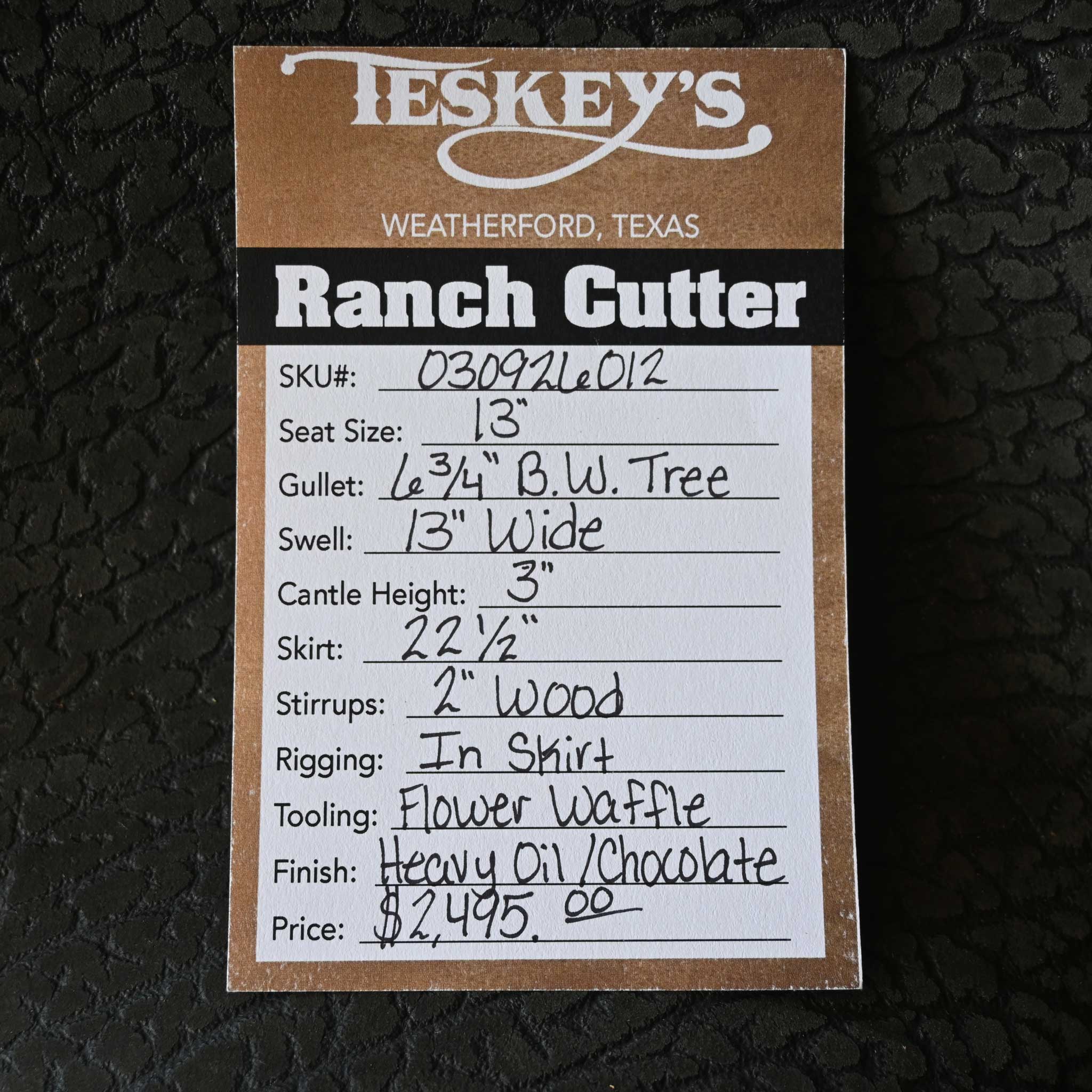 13" TESKEY'S RANCH CUTTER SADDLE - Image 3