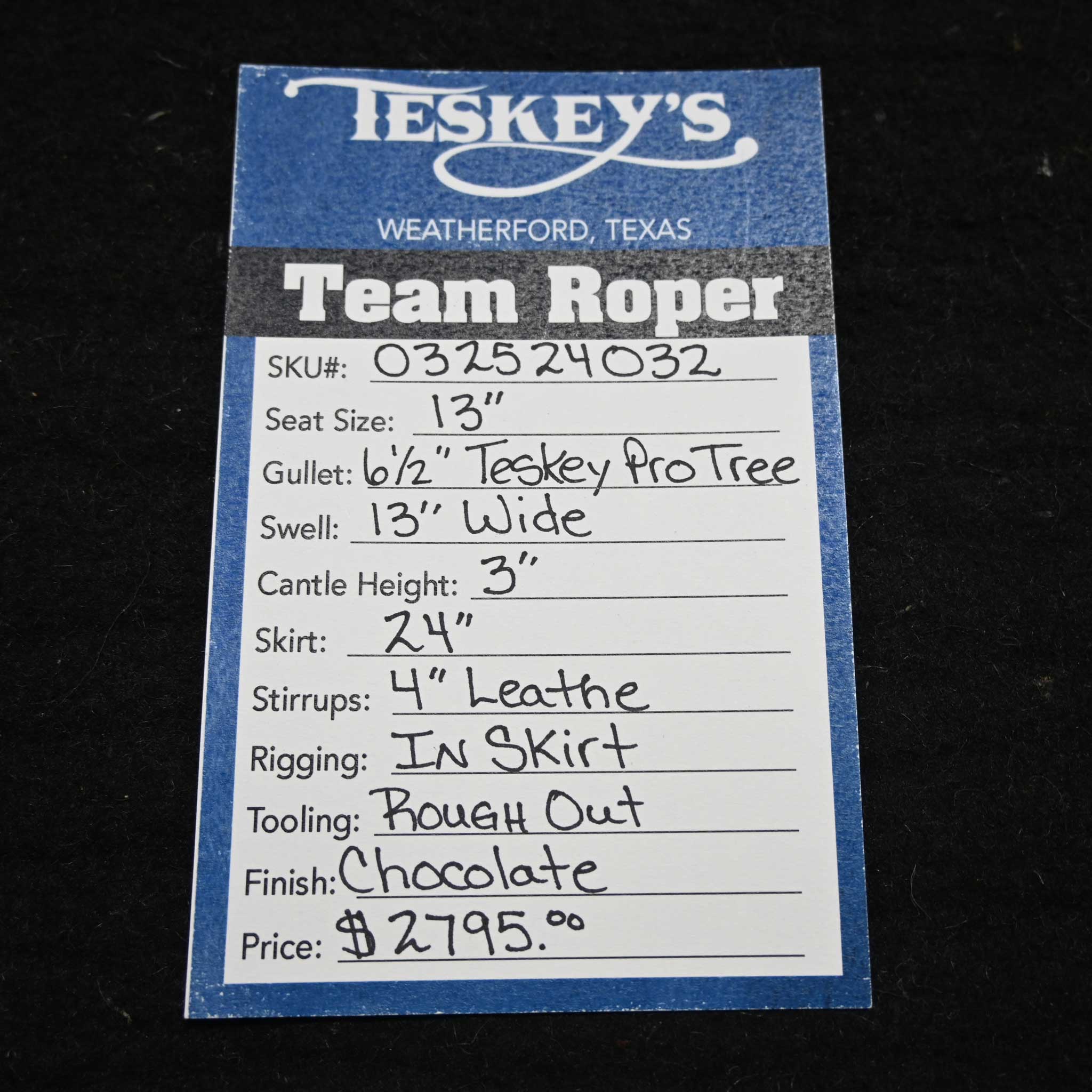13" TESKEY'S LIGHTWEIGHT TEAM ROPING SADDLE - Image 2