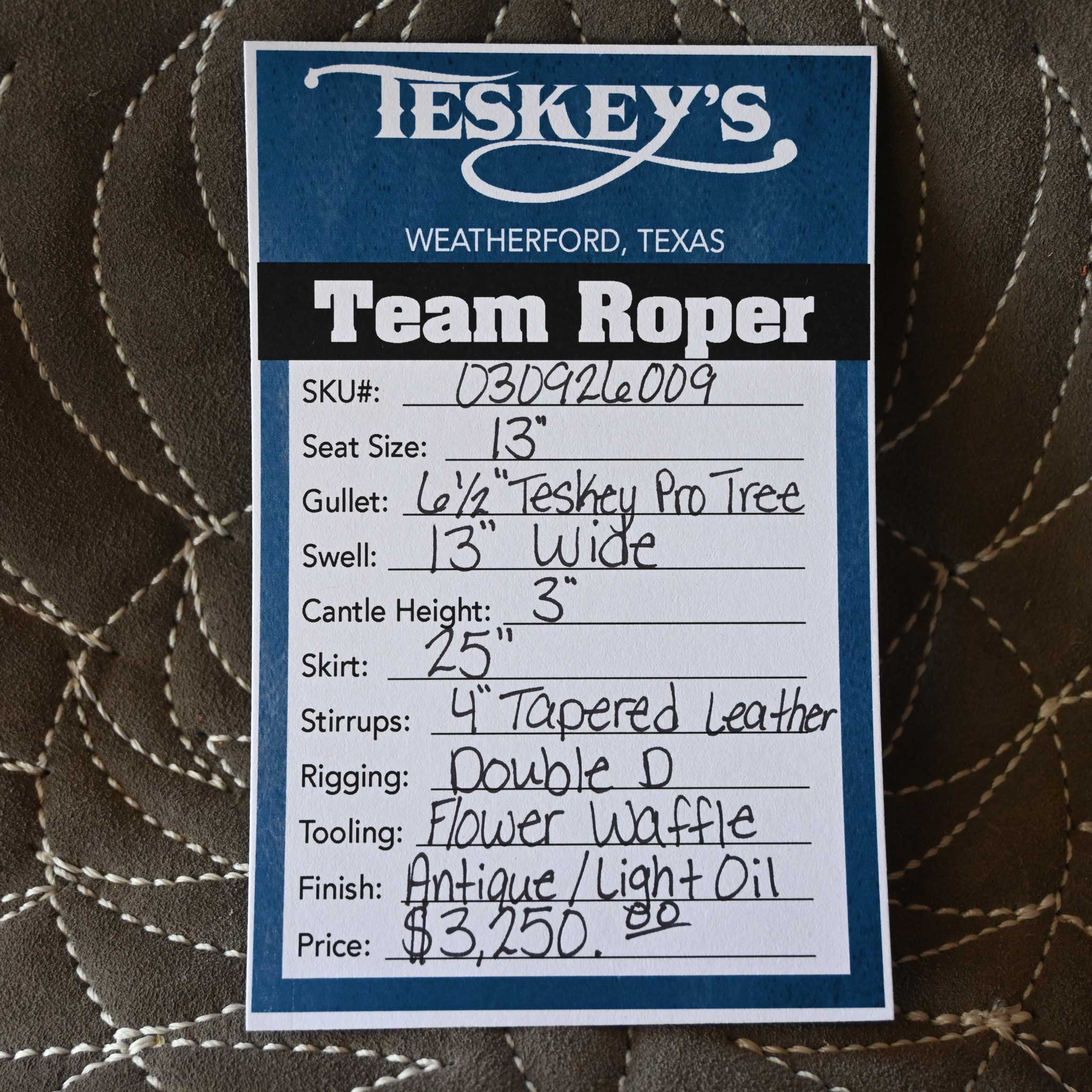 13" TESKEY'S TEAM ROPING SADDLE - Image 3