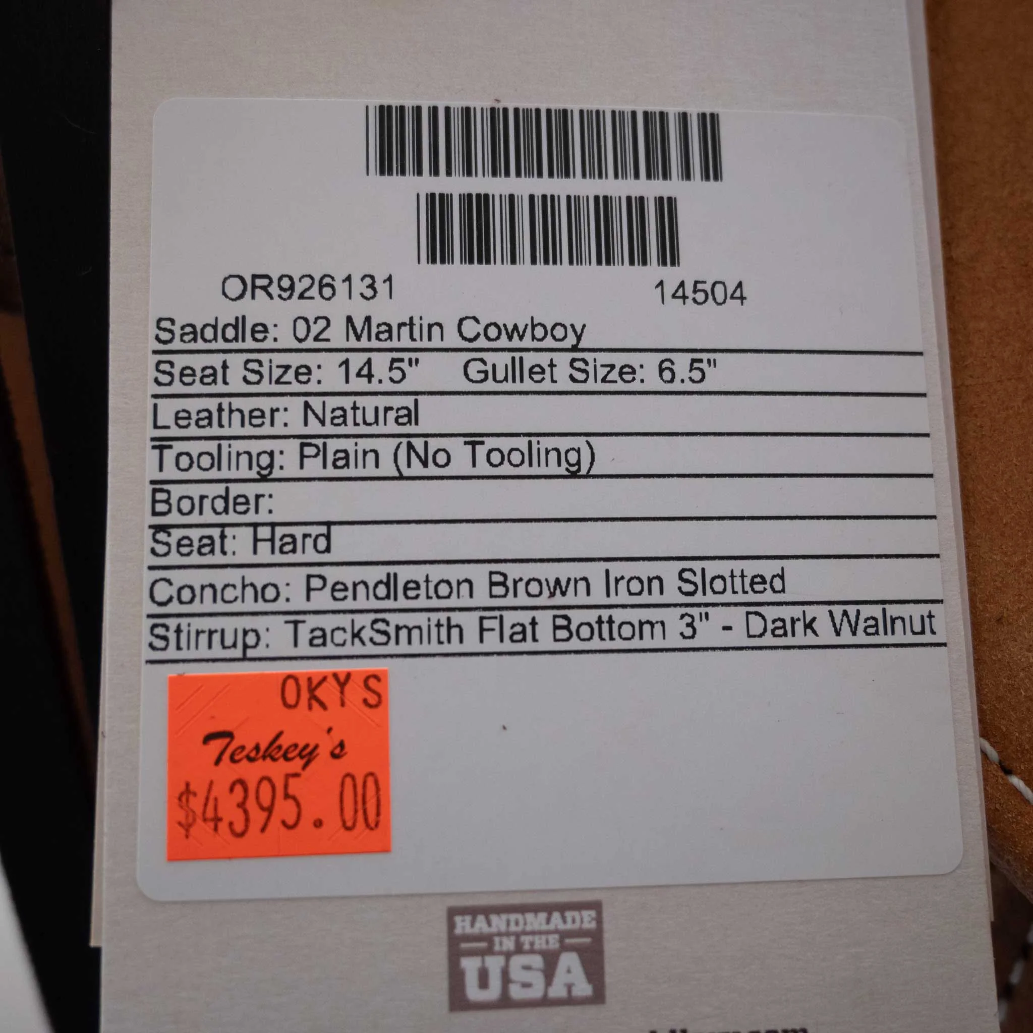 14.5" MARTIN COWBOY SADDLE - Image 3
