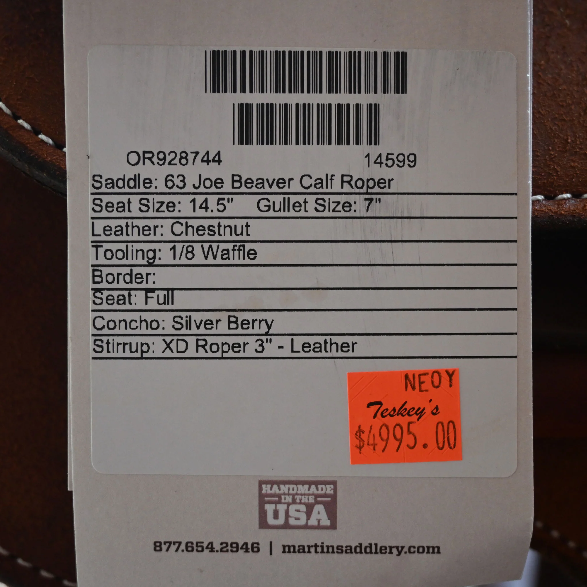 14.5" MARTIN JOE BEAVER CALF ROPING SADDLE - Image 2