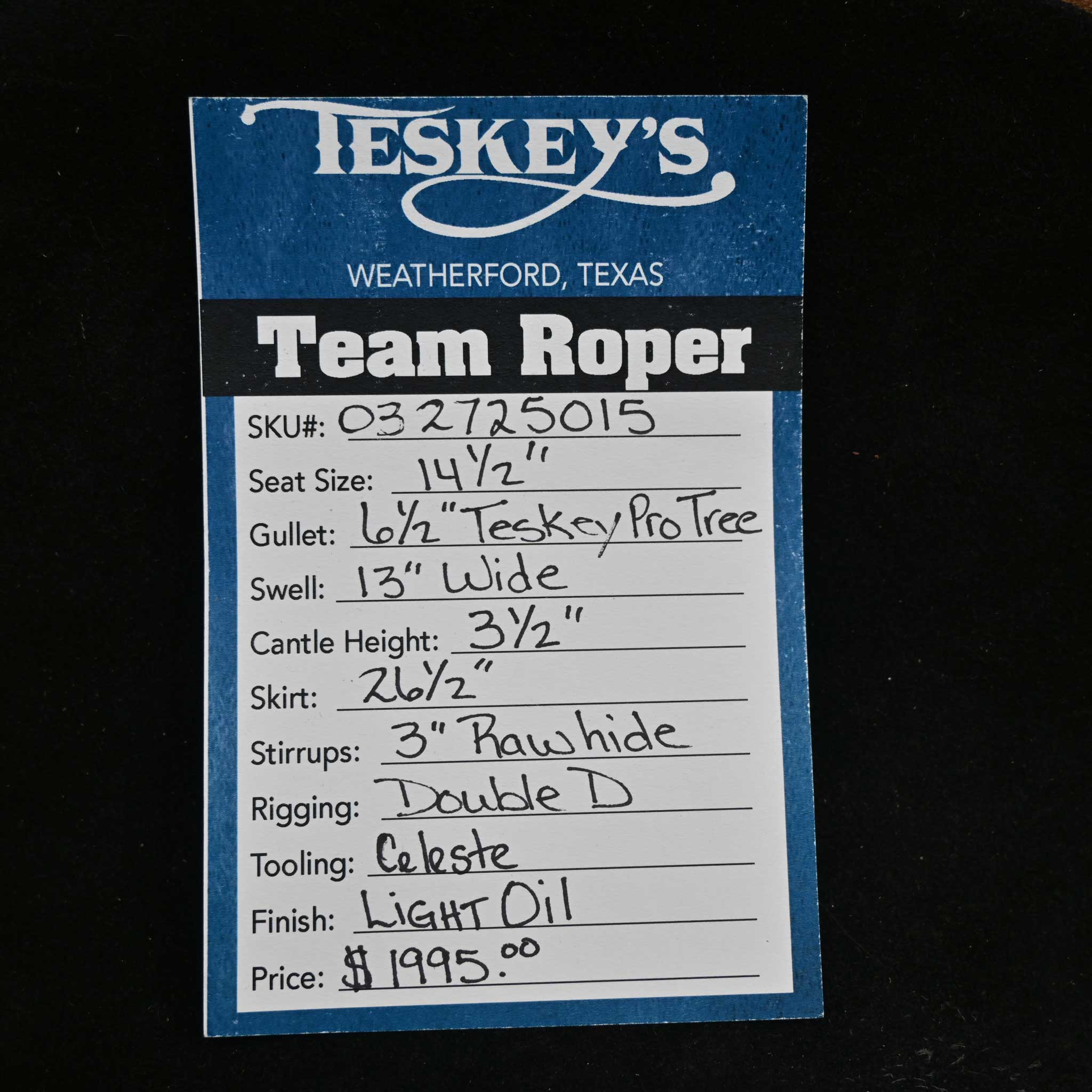 14.5" TESKEY'S TEAM ROPING SADDLE - Image 3