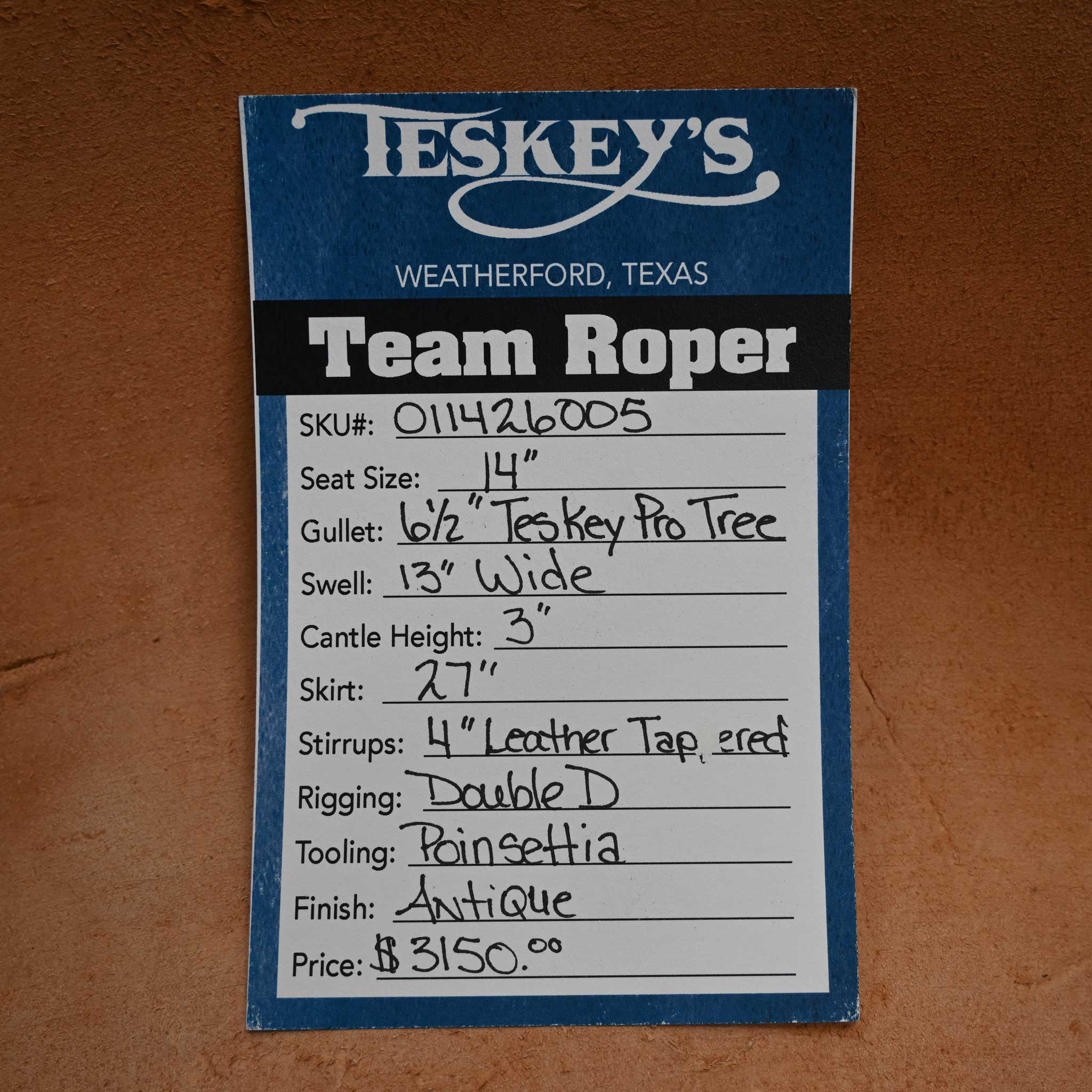 14" TESKEY'S TEAM ROPING SADDLE - Image 3