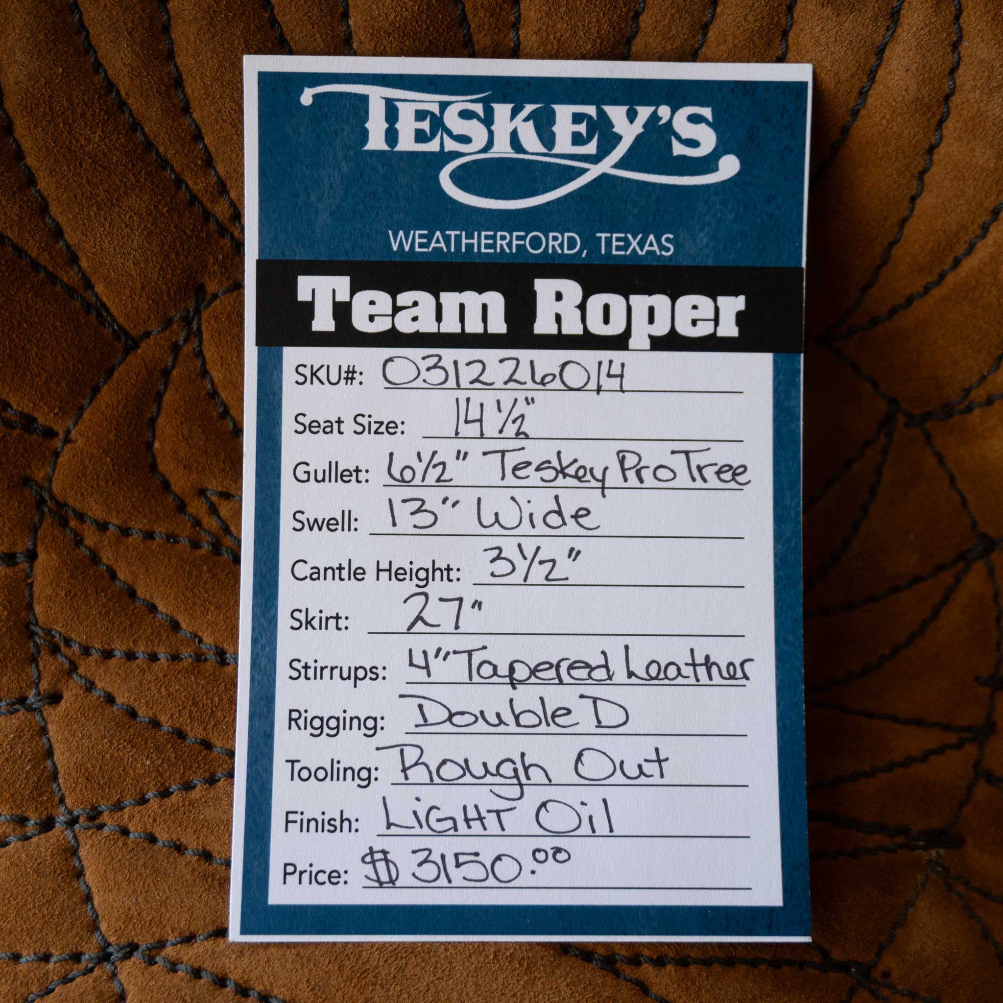 14.5" TESKEY'S TEAM ROPING SADDLE - Image 3
