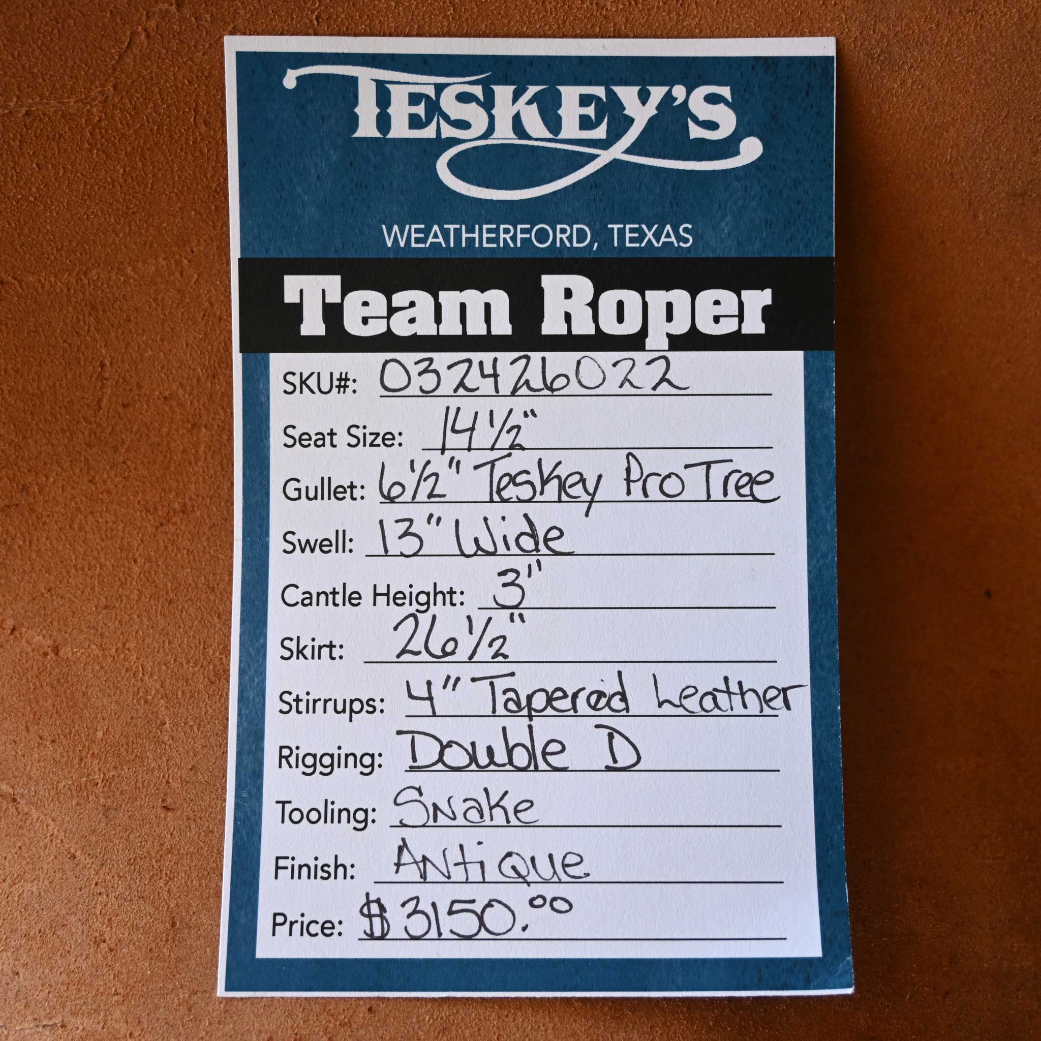 14.5" TESKEY'S TEAM ROPING SADDLE - Image 3
