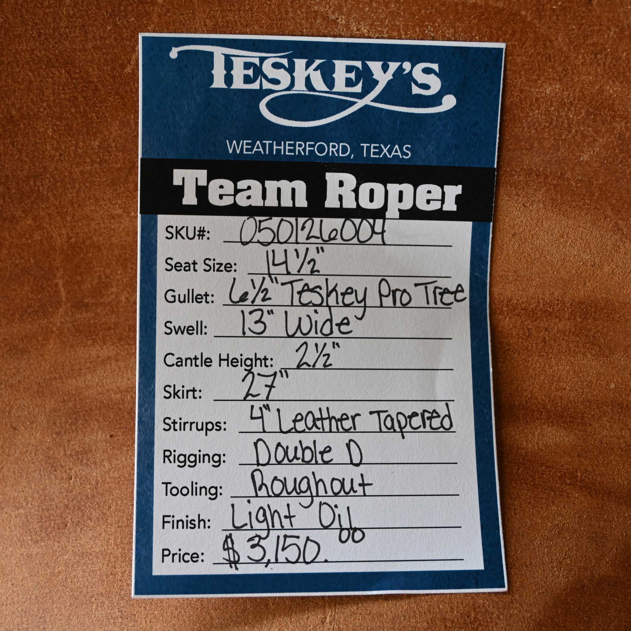 14.5" TESKEY'S TEAM ROPING SADDLE - Image 3