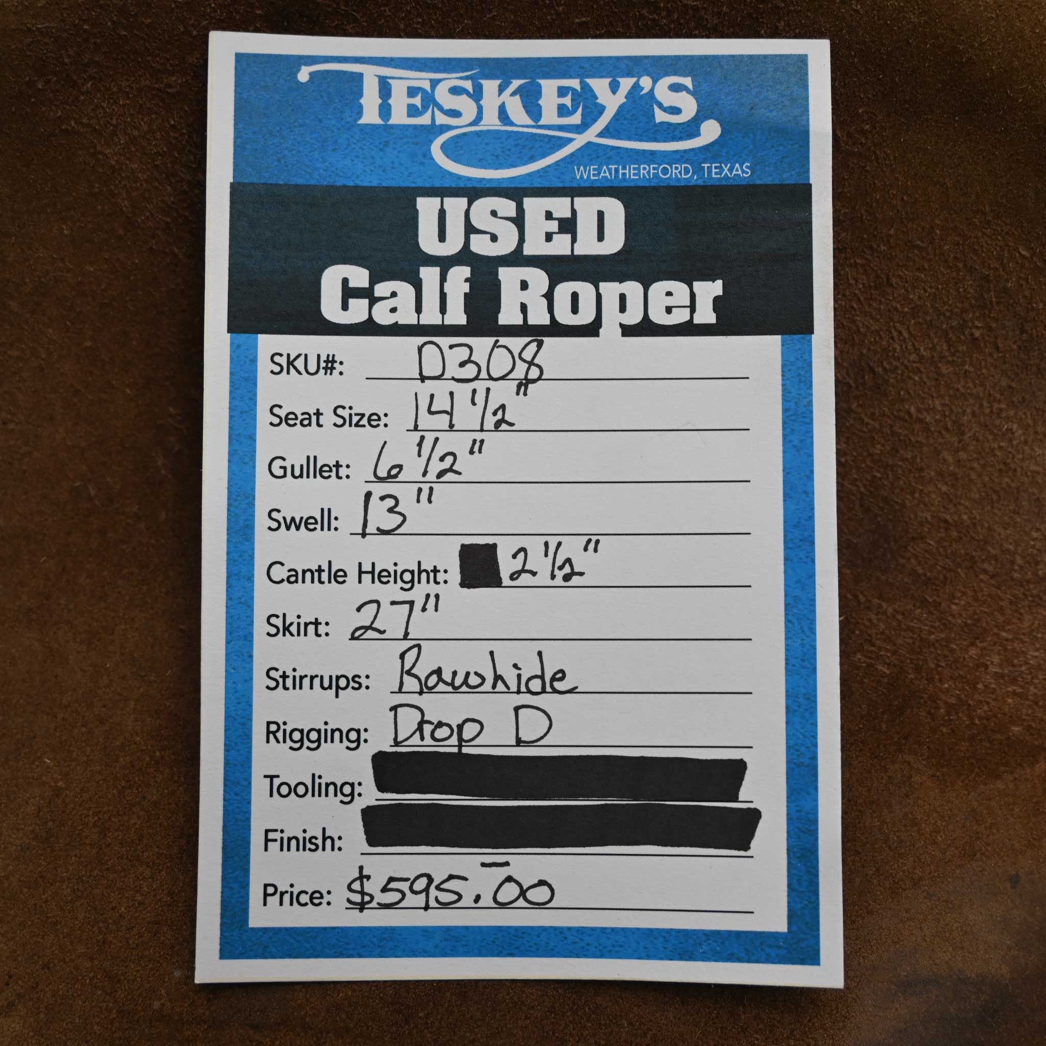 14.5" USED CALF ROPING SADDLE - Image 4
