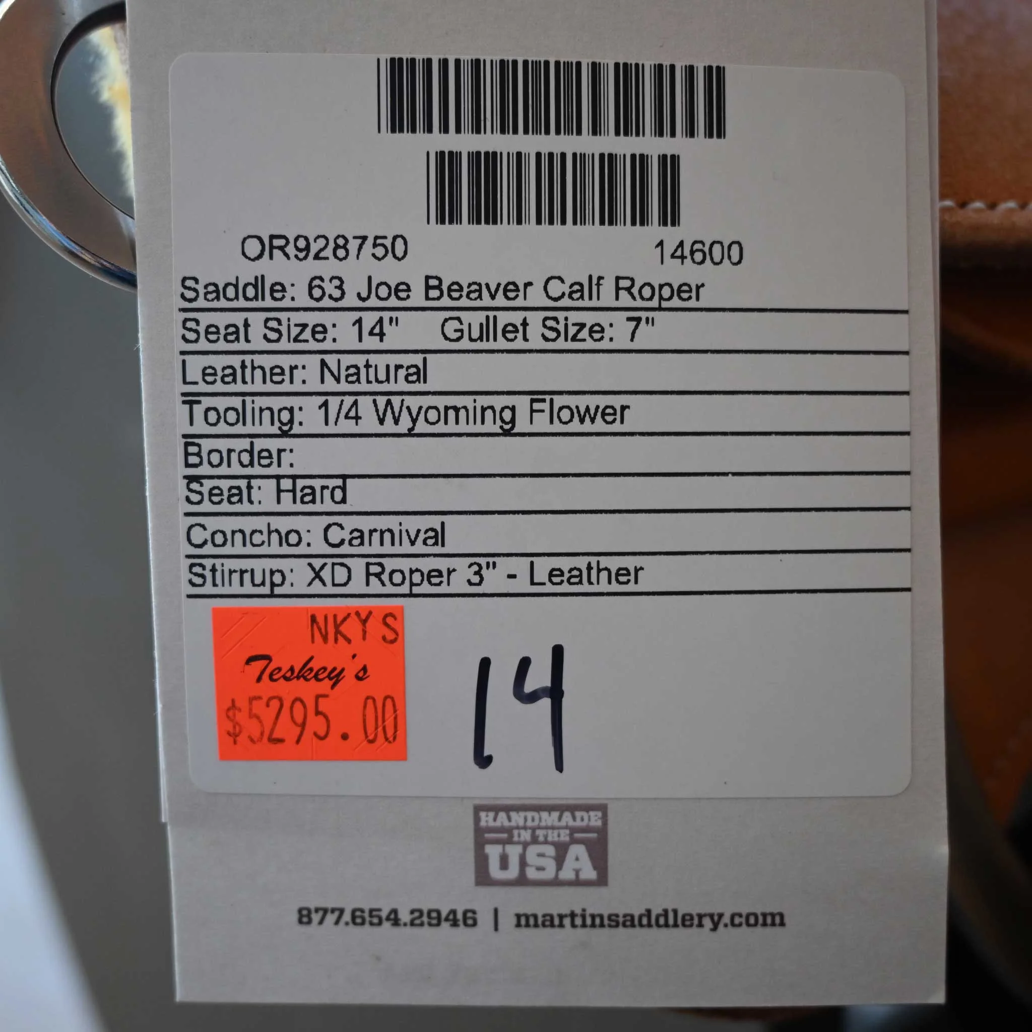 14" MARTIN JOE BEAVER CALF ROPING SADDLE - Image 3