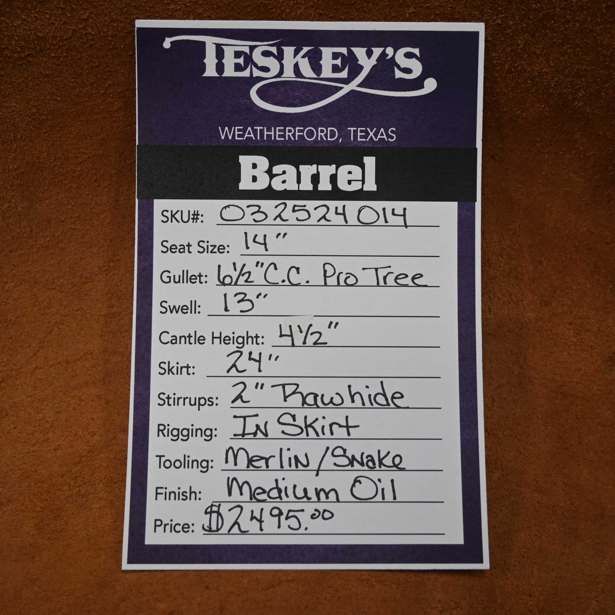 14" TESKEY'S BARREL SADDLE - Image 2