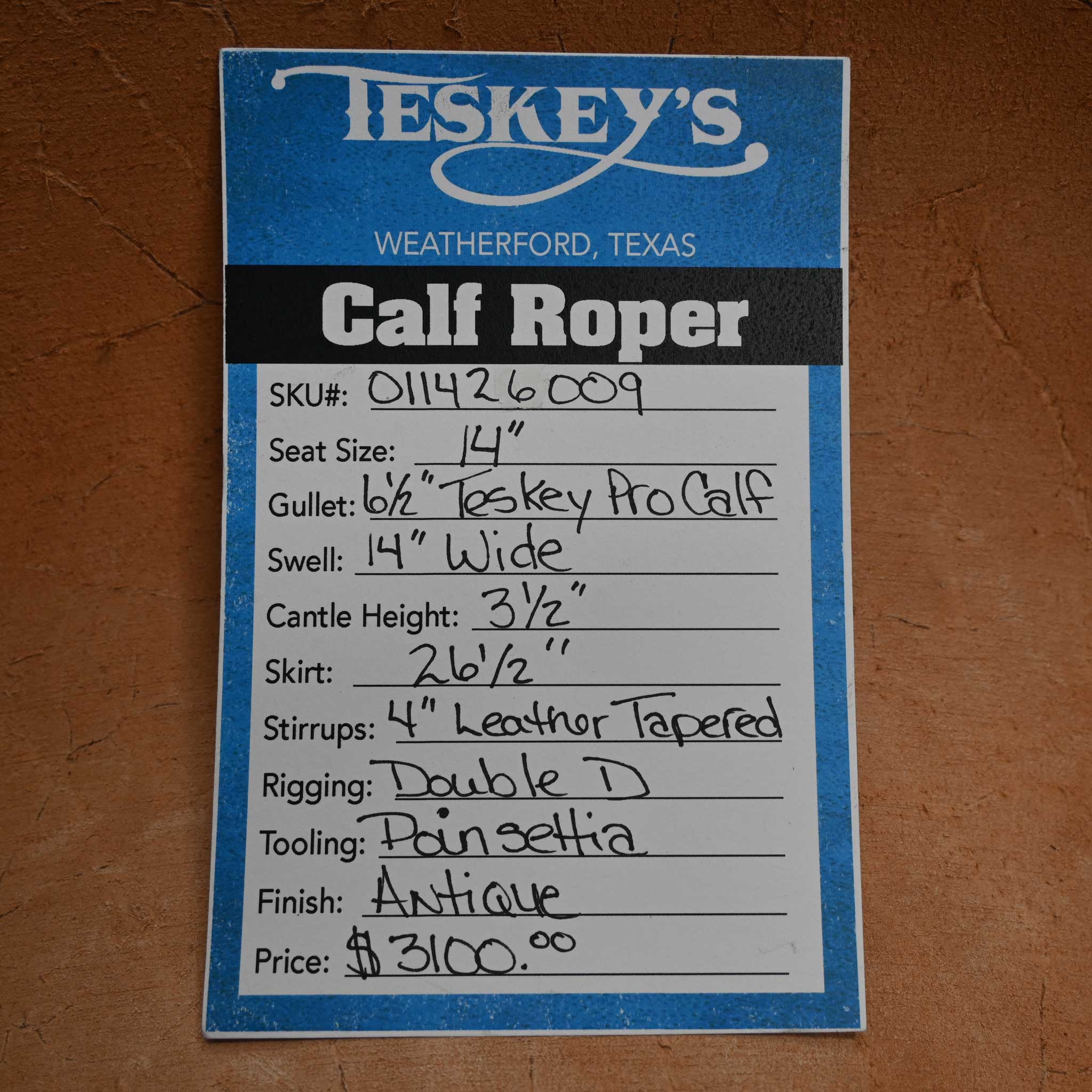 14" TESKEY'S CALF ROPING SADDLE - Image 3