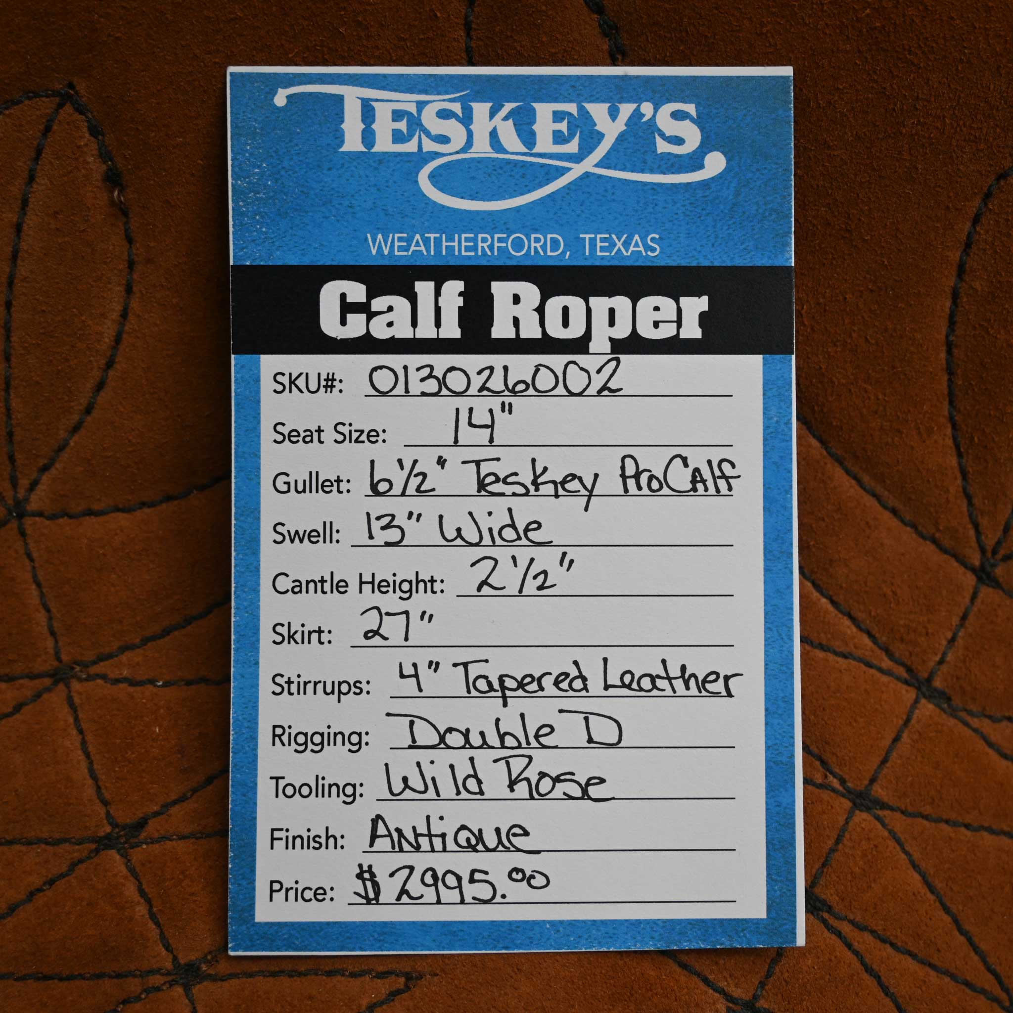 14" TESKEY'S CALF ROPING SADDLE - Image 3