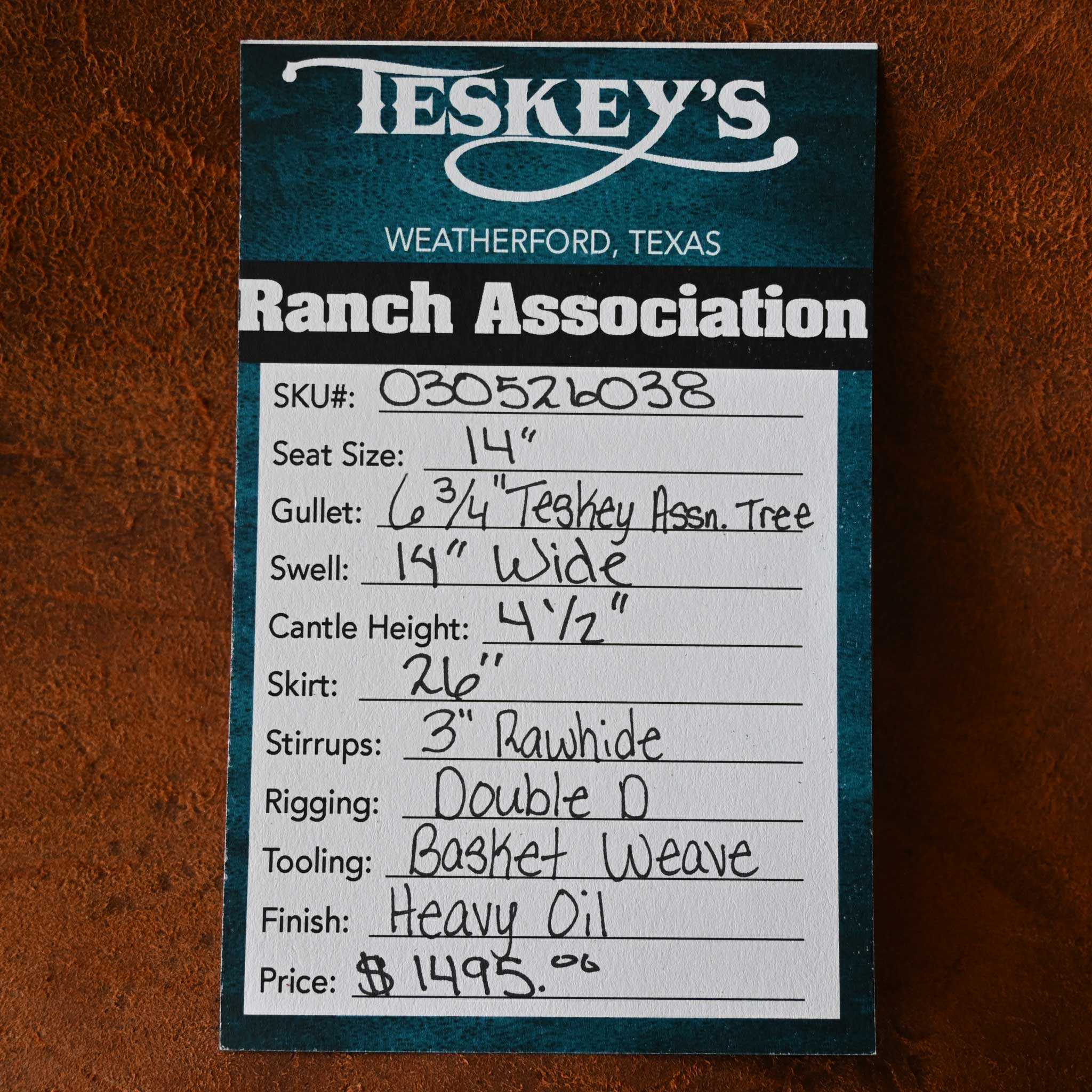 14" TESKEY'S RANCH ASSOCIATION SADDLE - Image 3