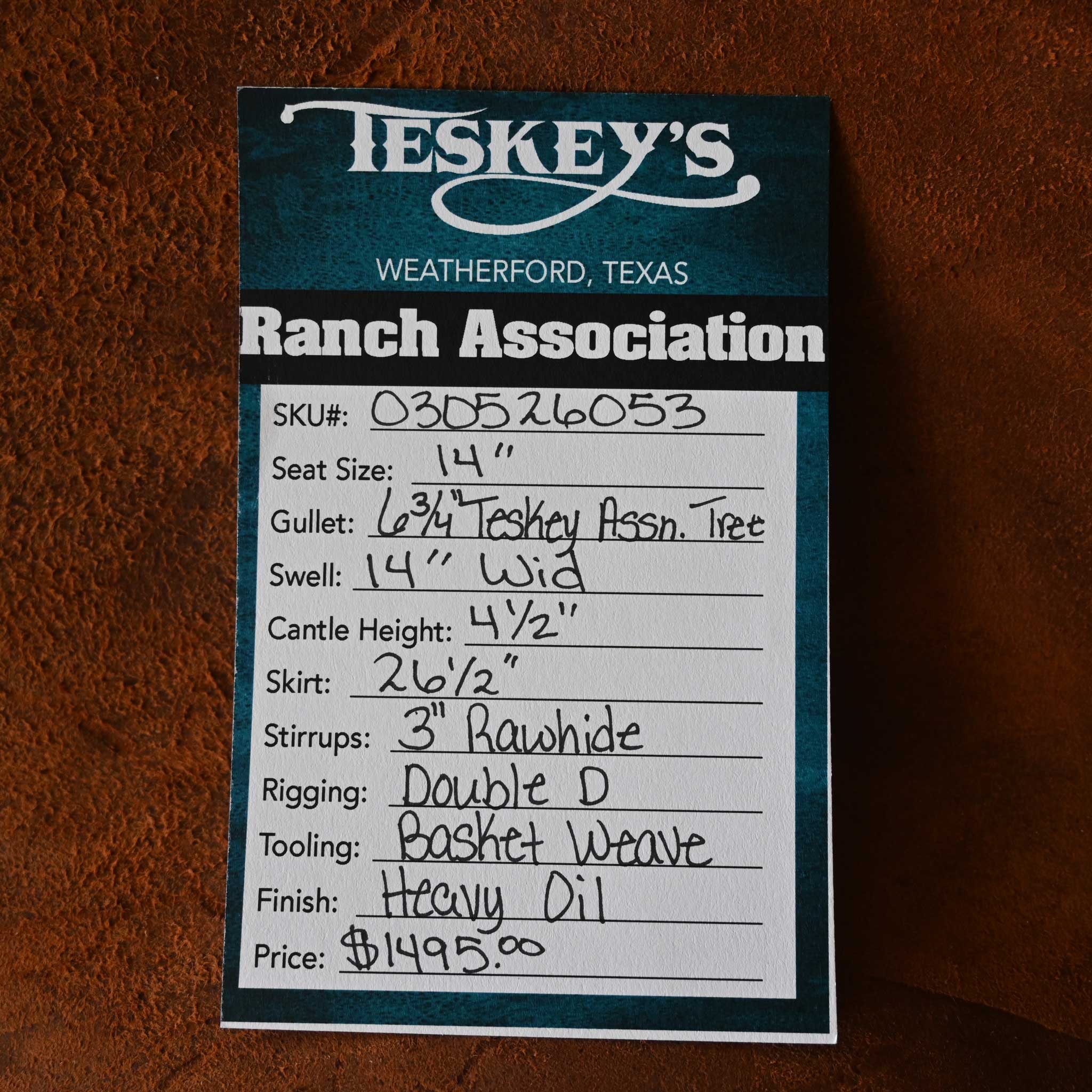 14" TESKEY'S RANCH ASSOCIATION SADDLE - Image 3