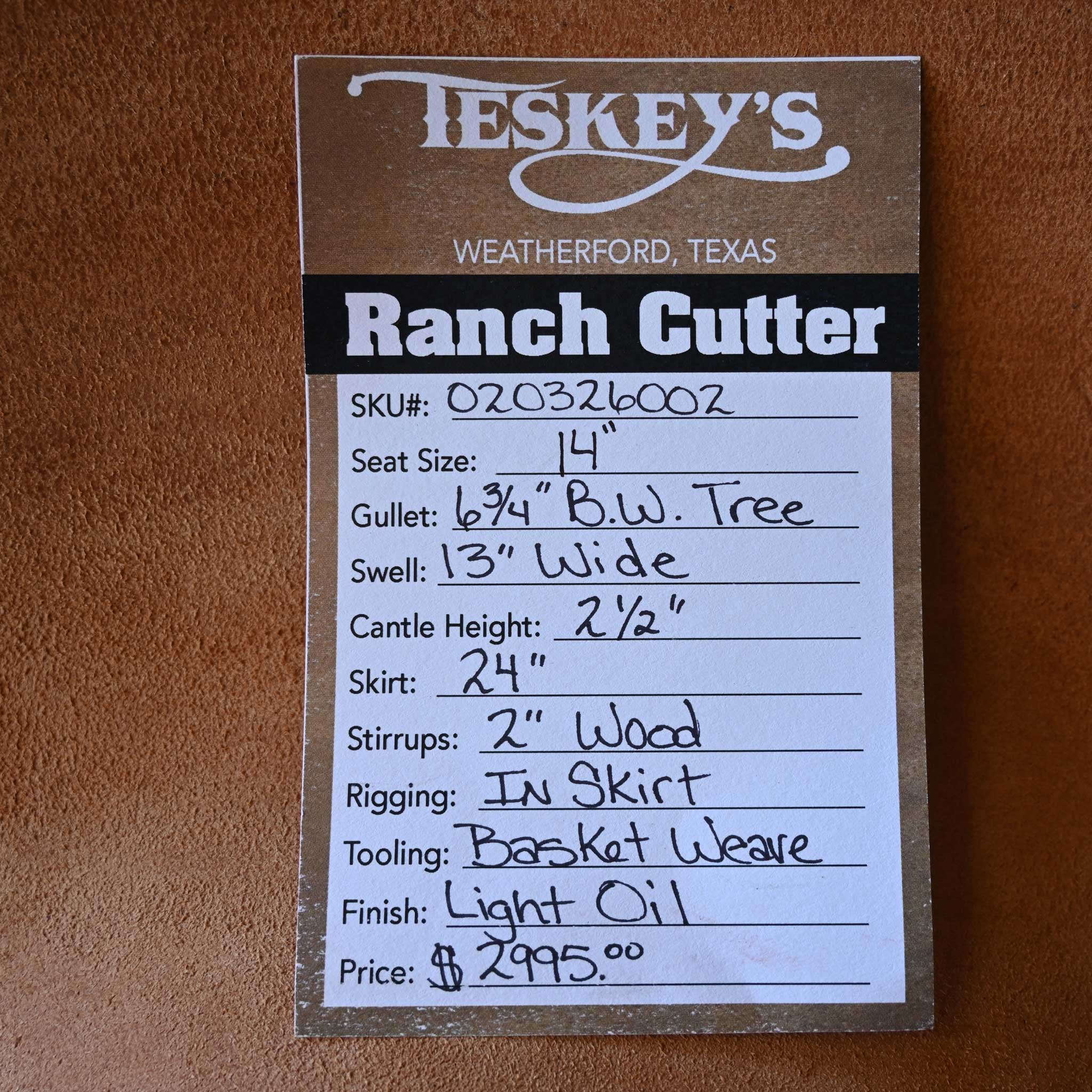 14" TESKEY'S RANCH CUTTER SADDLE - Image 3