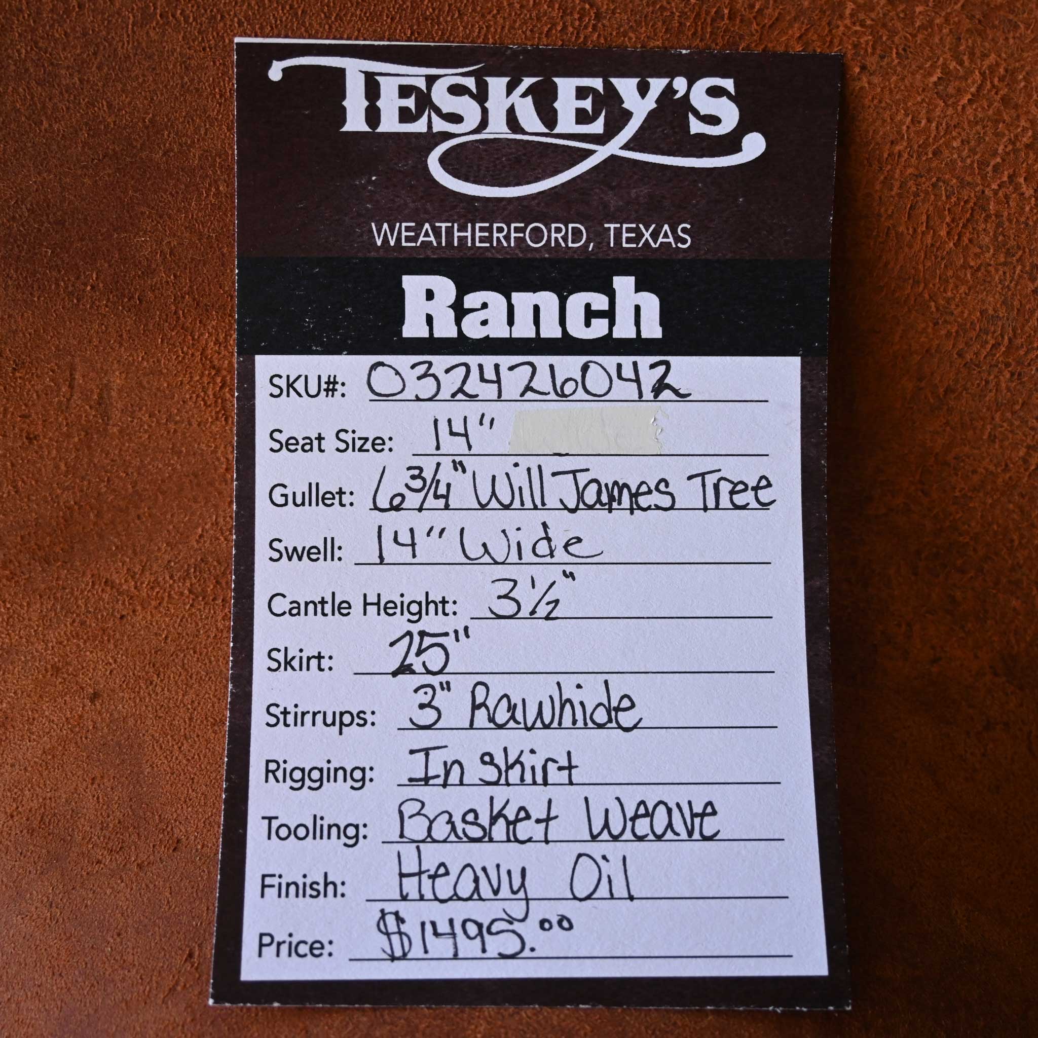 14" TESKEY'S STRIP DOWN RANCH SADDLE - Image 3