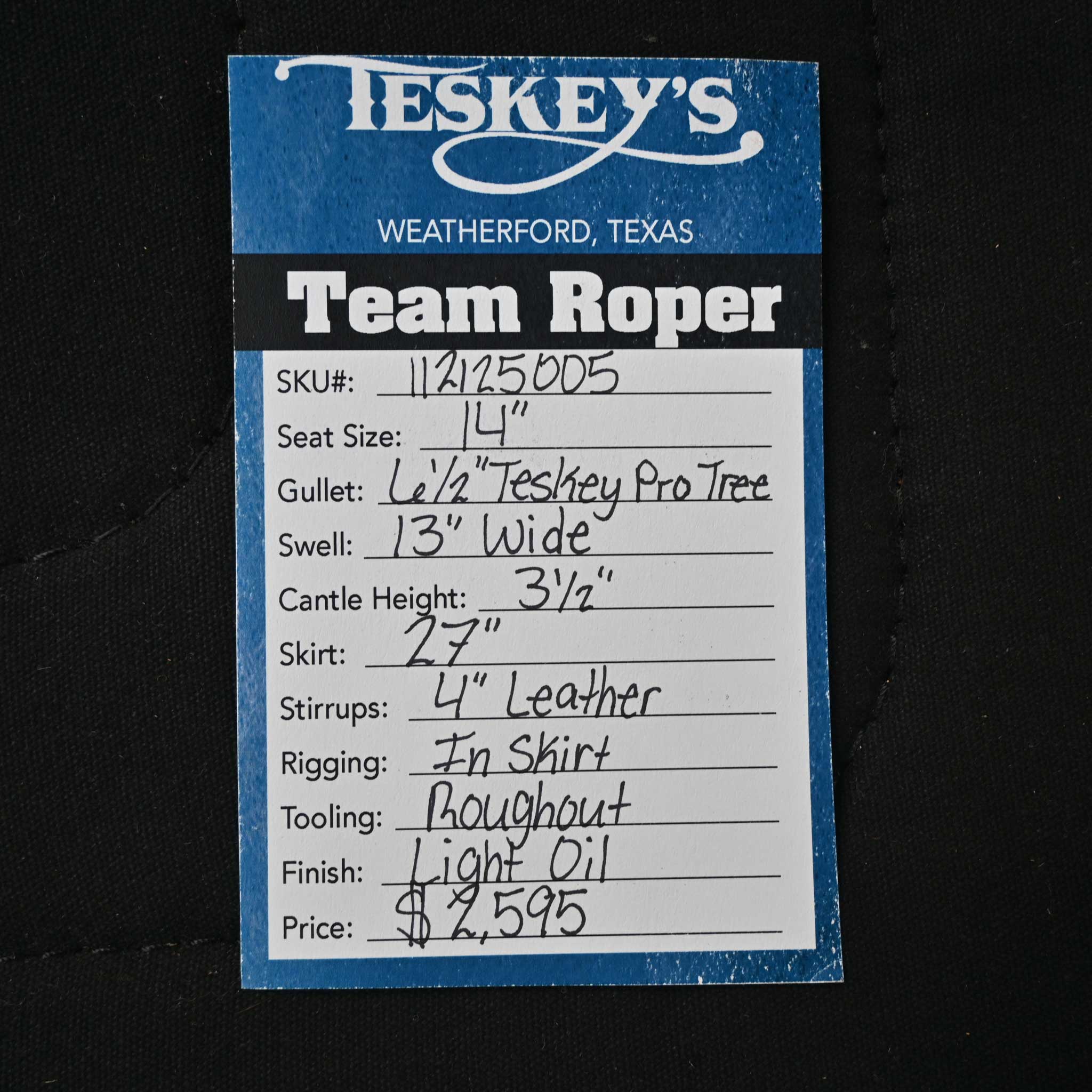 14" TESKEY'S TEAM ROPING SADDLE - Image 3