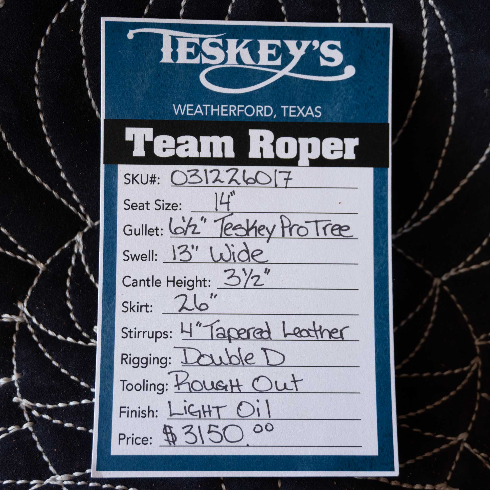 14" TESKEY'S TEAM ROPING SADDLE - Image 3