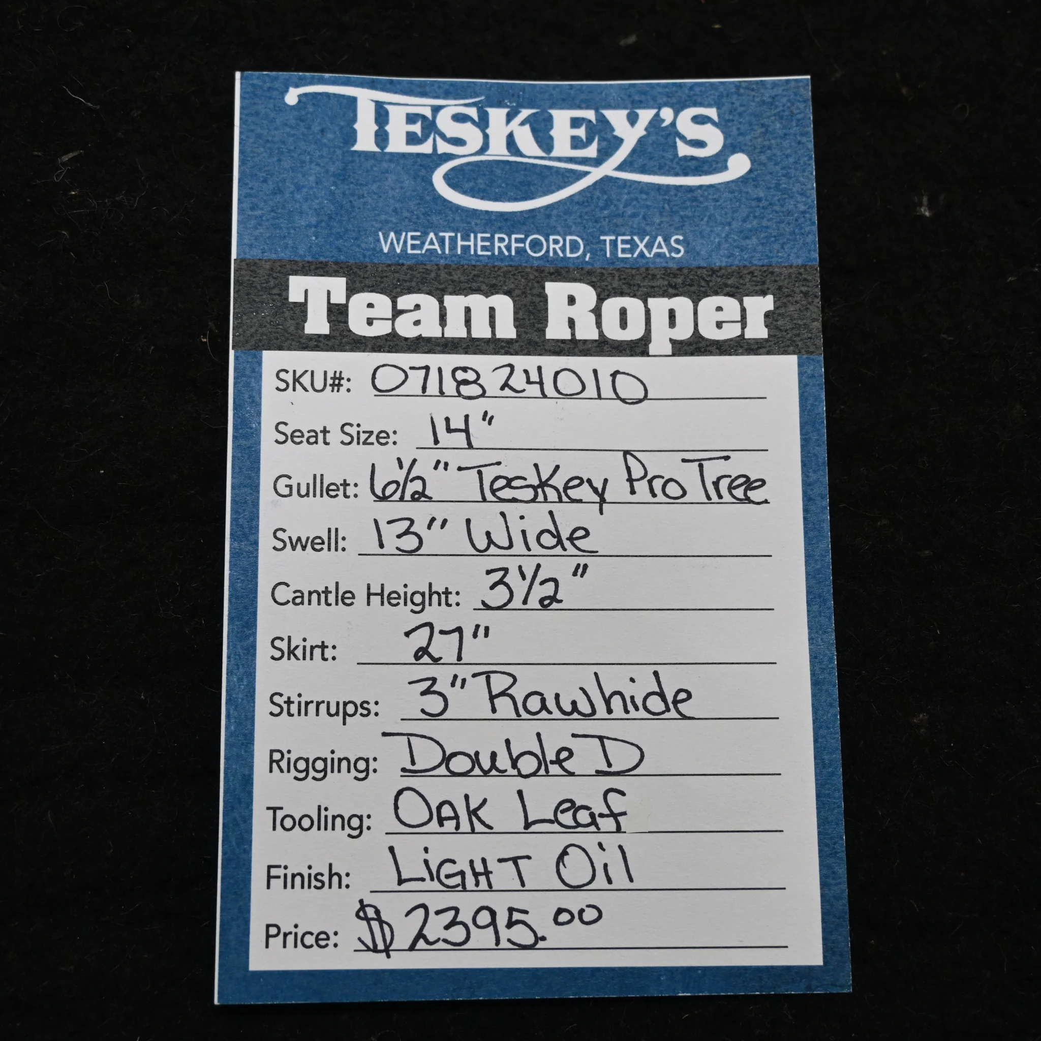 14" TESKEY'S TEAM ROPING SADDLE - Image 2
