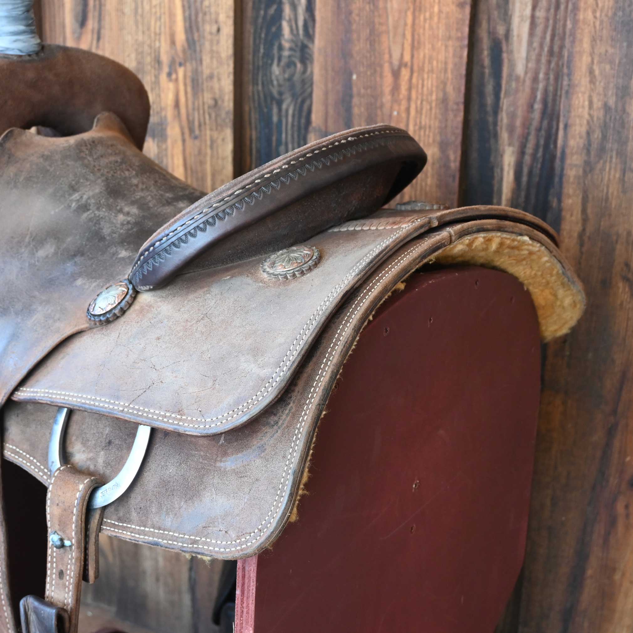 14" USED JEFF SMITH TEAM ROPING SADDLE - Image 3