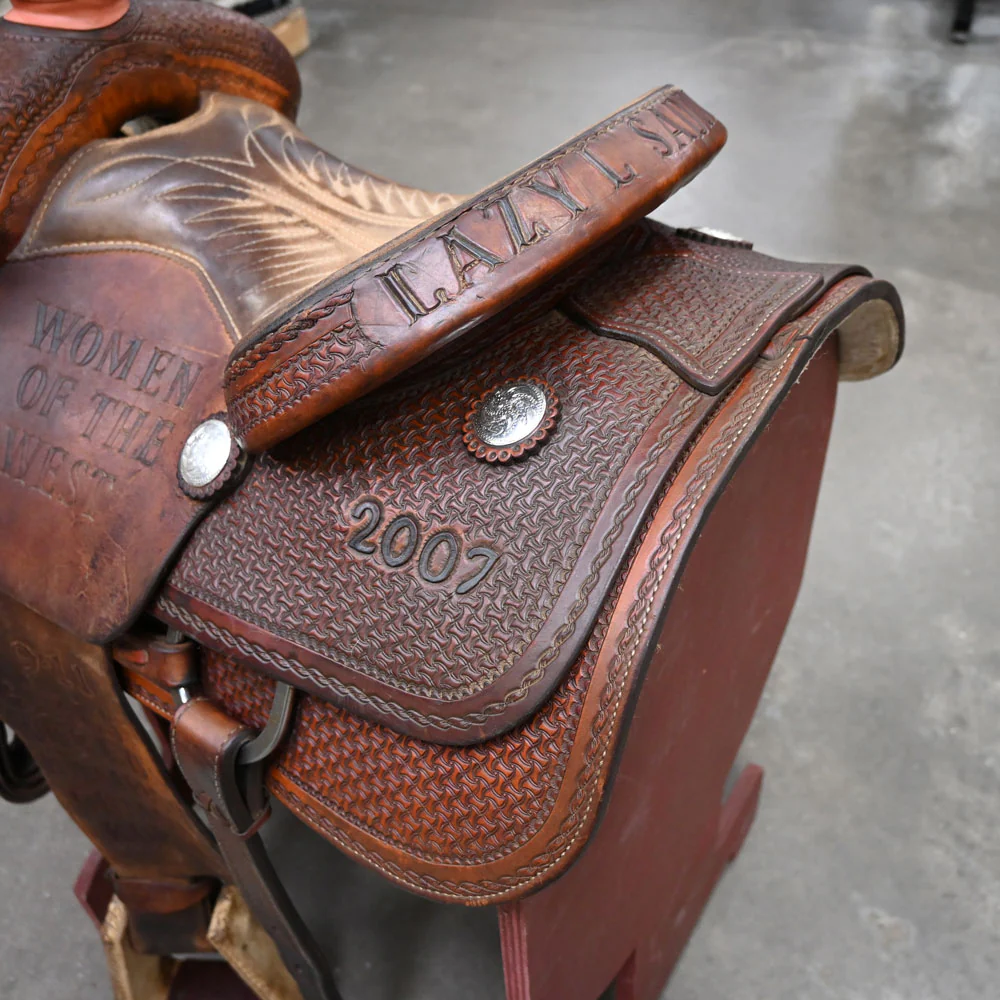 14" USED LAZY "L" BY LARRY COATS TEAM ROPING SADDLE - Image 3