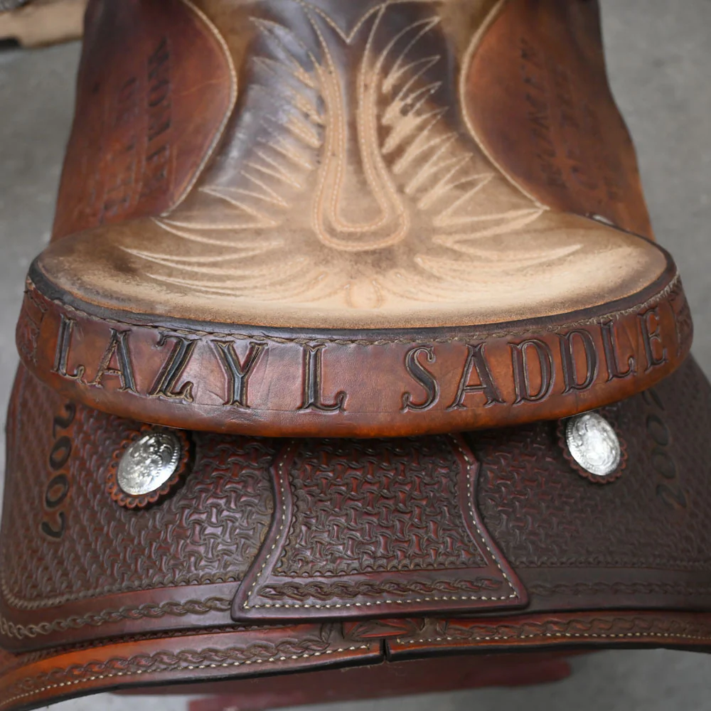 14" USED LAZY "L" BY LARRY COATS TEAM ROPING SADDLE - Image 4