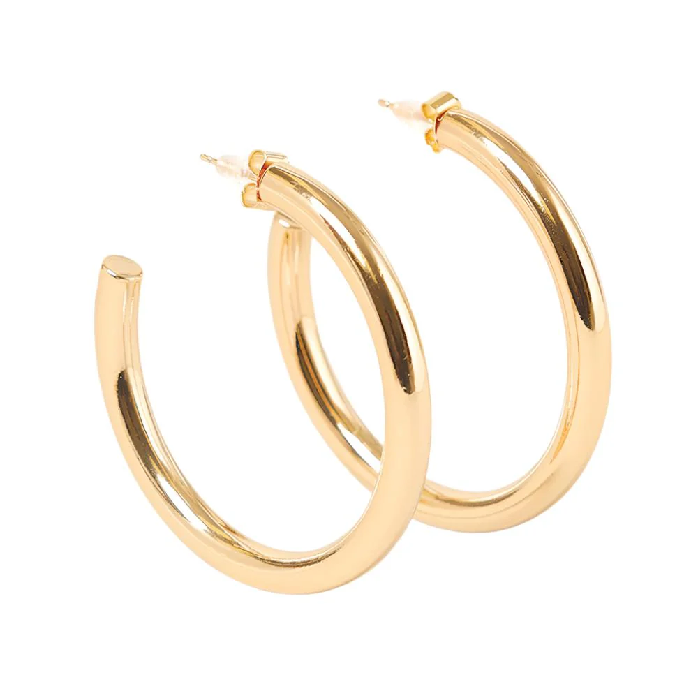 14k Gold Dipped Post Hoop Earrings
