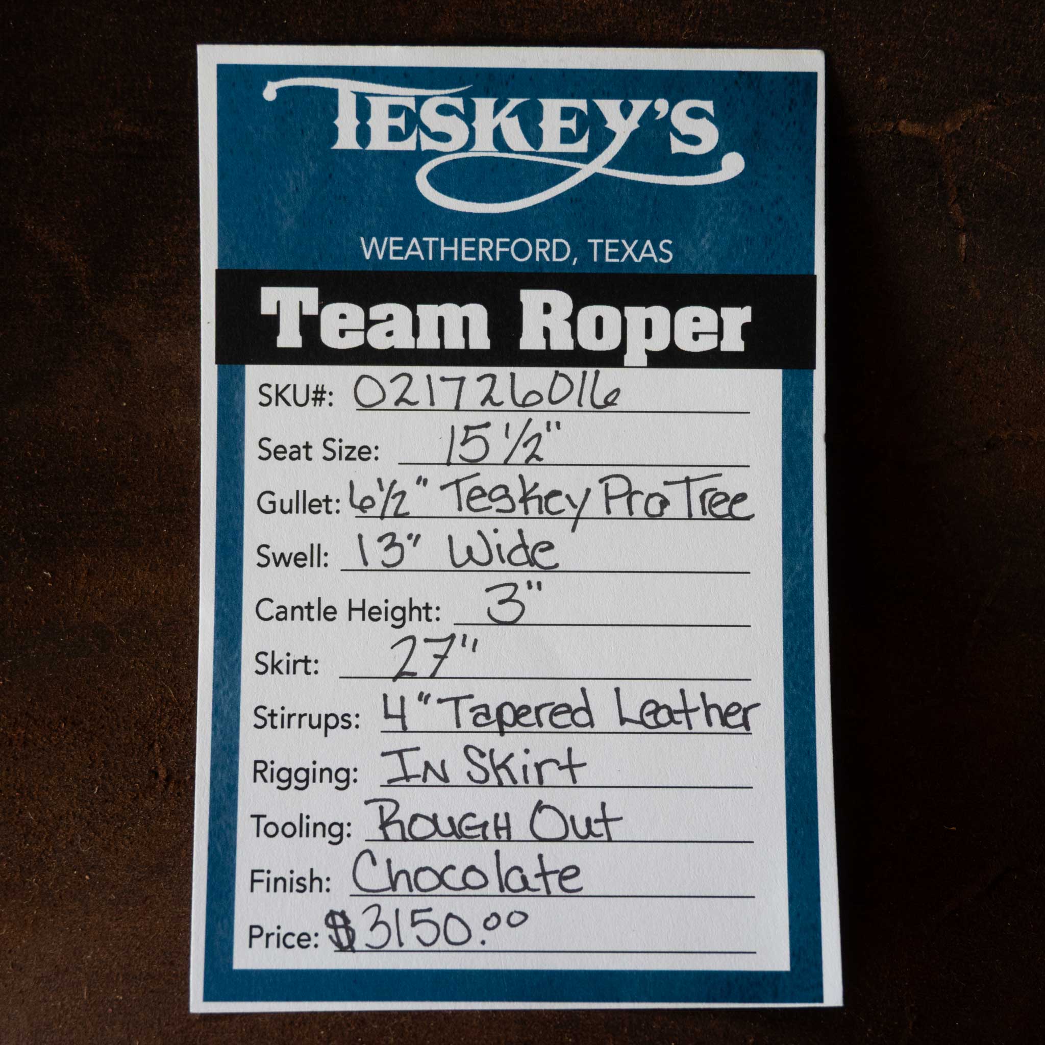 15.5" TESKEY'S TEAM ROPING SADDLE - Image 3