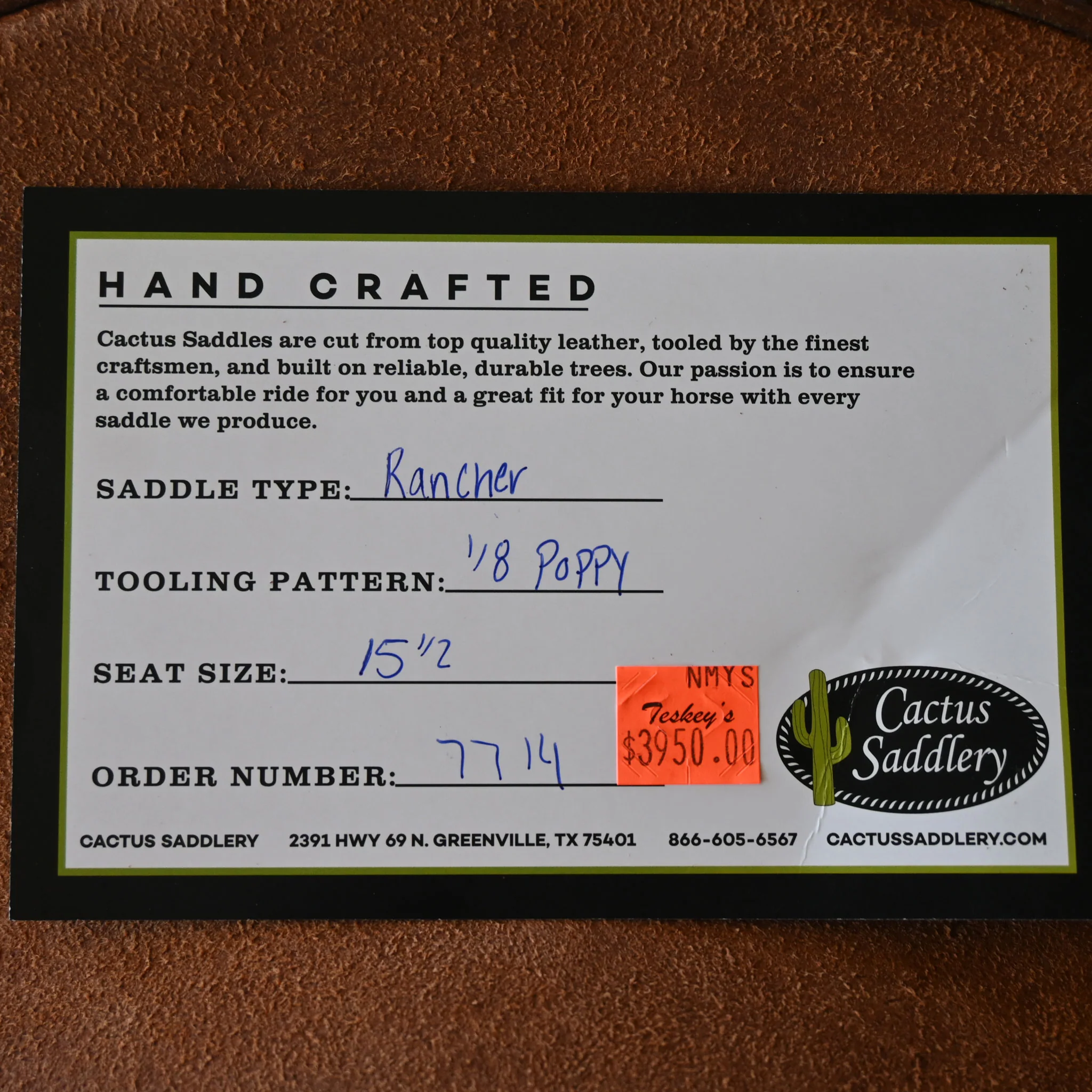 15.5" CACTUS RANCH SADDLE - Image 3