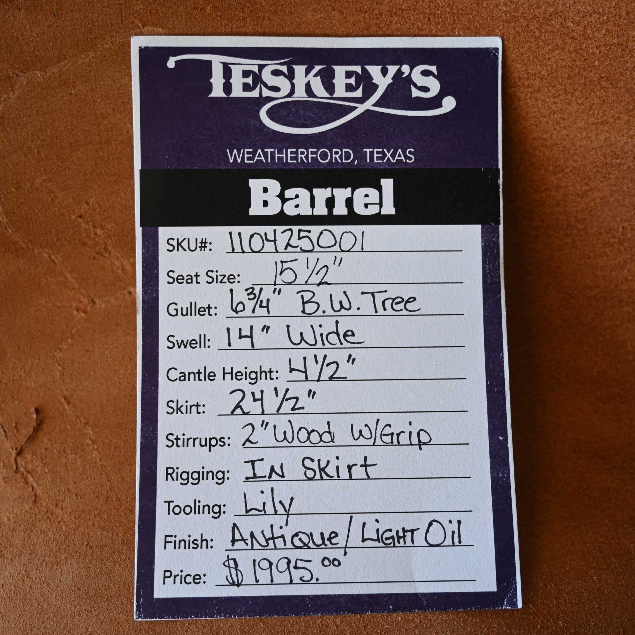 15.5" TESKEY'S BARREL SADDLE - Image 3