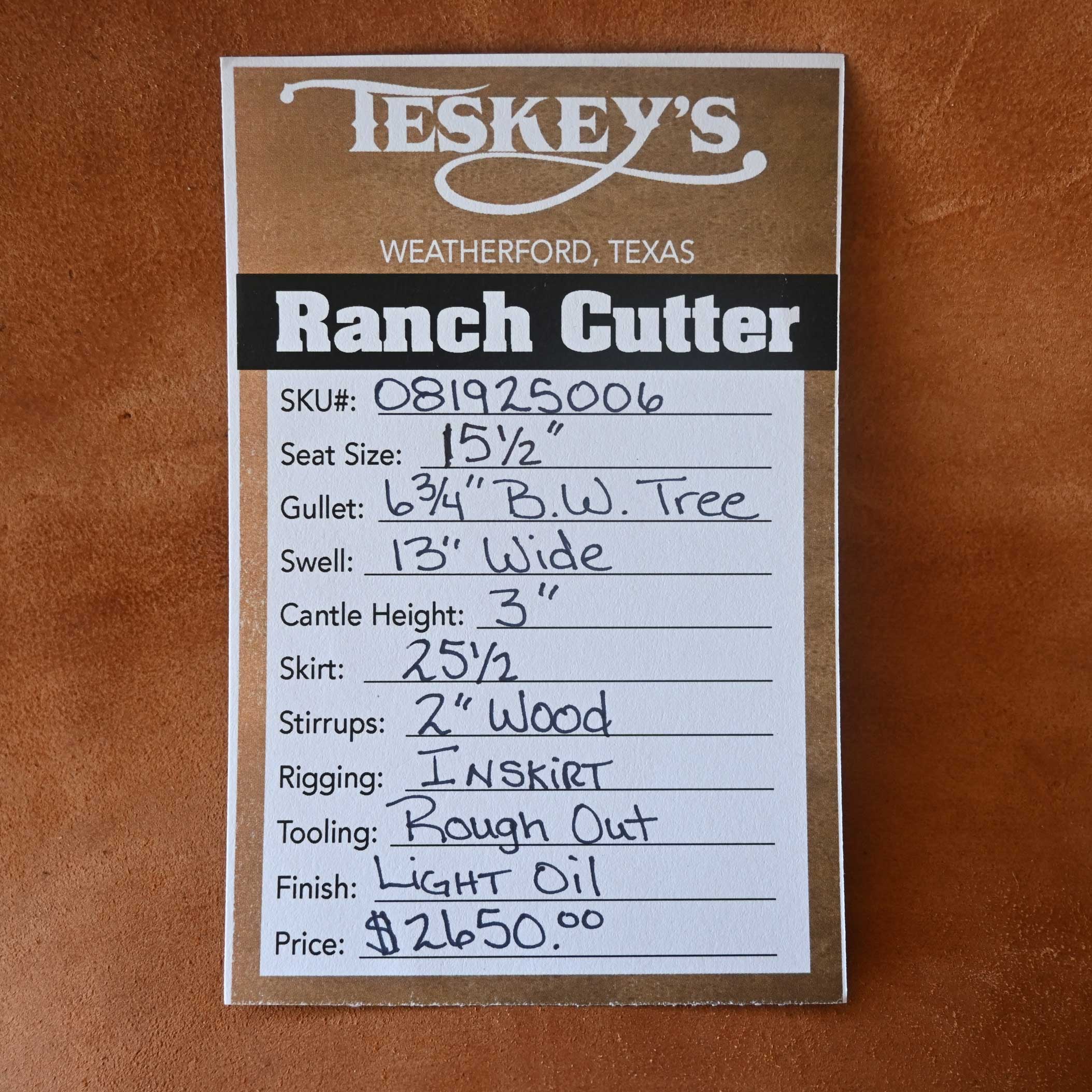 15.5" TESKEY'S PRO CUTTER RANCH CUTTER SADDLE - Image 3