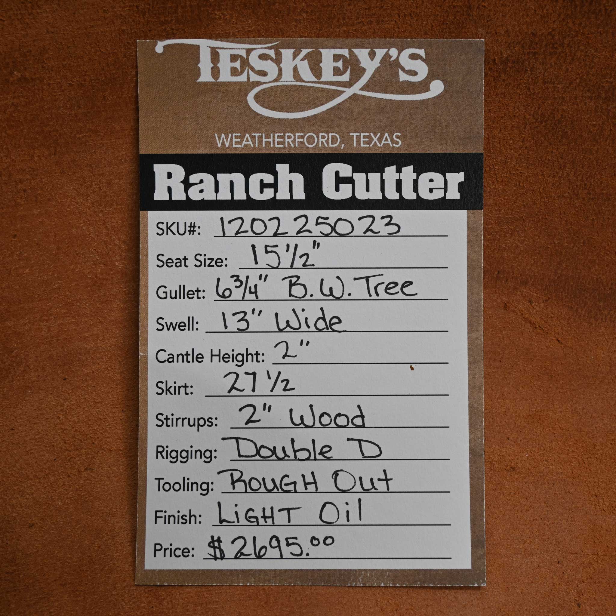 15.5" TESKEY'S PRO CUTTER RANCH CUTTER SADDLE - Image 3