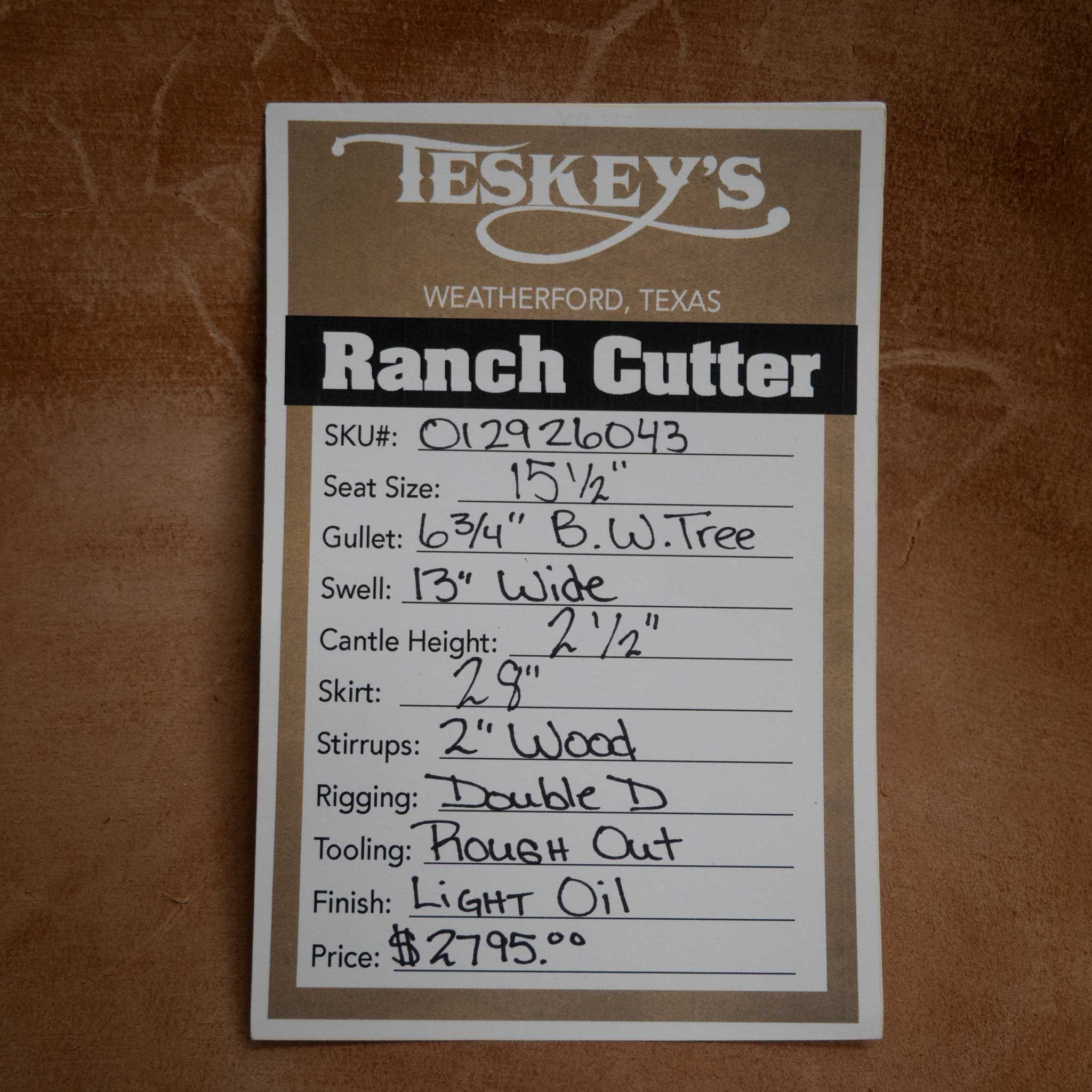 15.5" TESKEY'S PRO CUTTER RANCH CUTTER SADDLE - Image 3