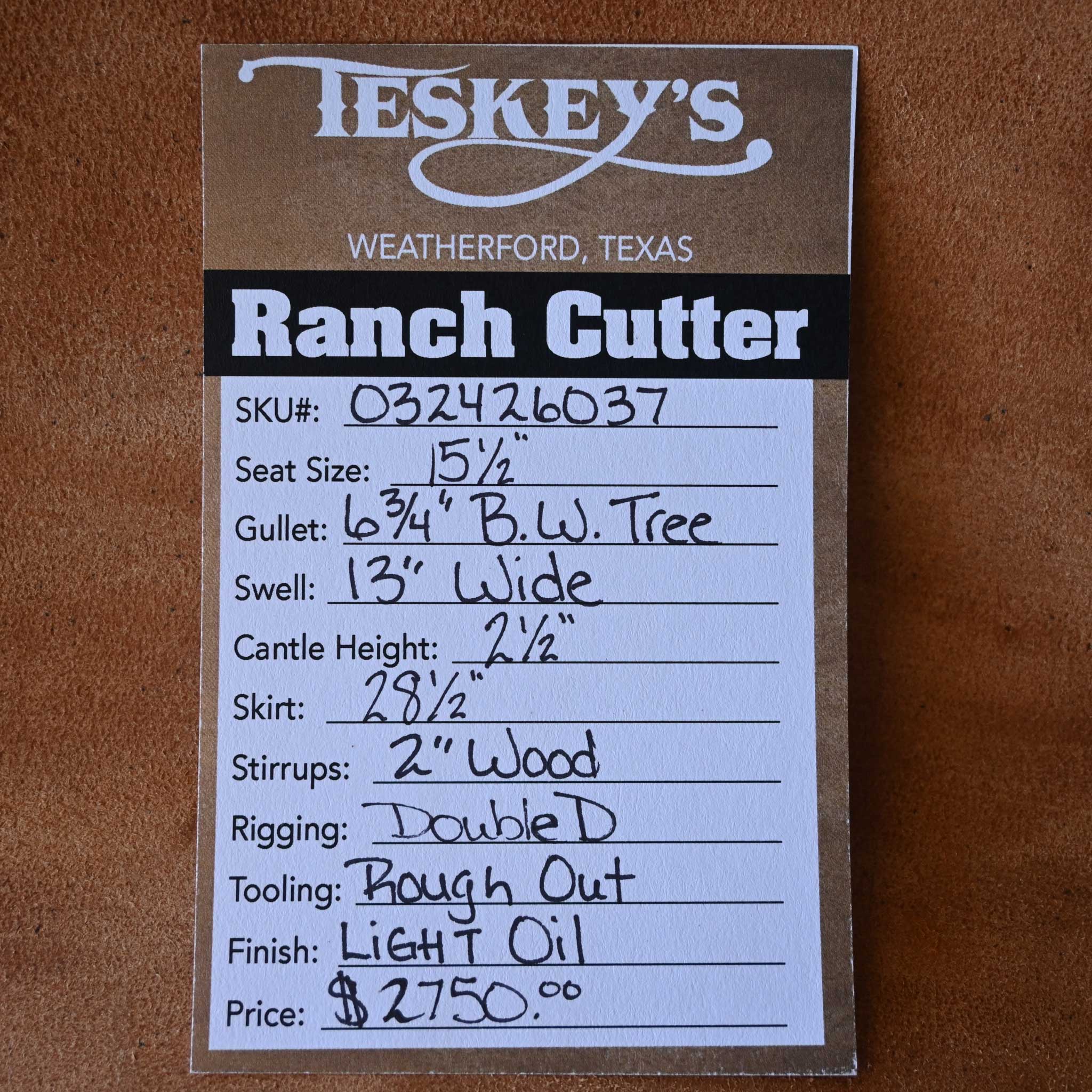 15.5" TESKEY'S PRO CUTTER RANCH CUTTER SADDLE - Image 3