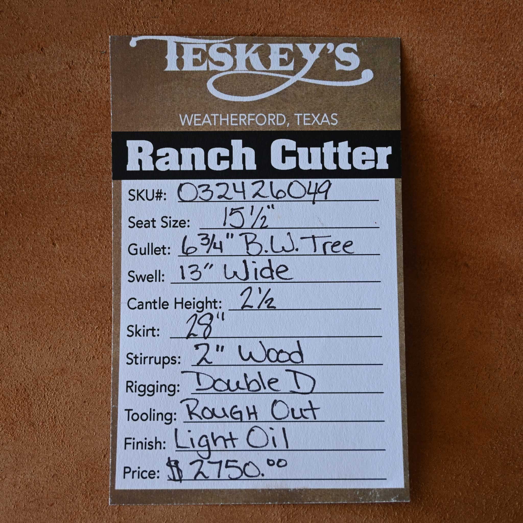 15.5" TESKEY'S PRO CUTTER RANCH CUTTER SADDLE - Image 3