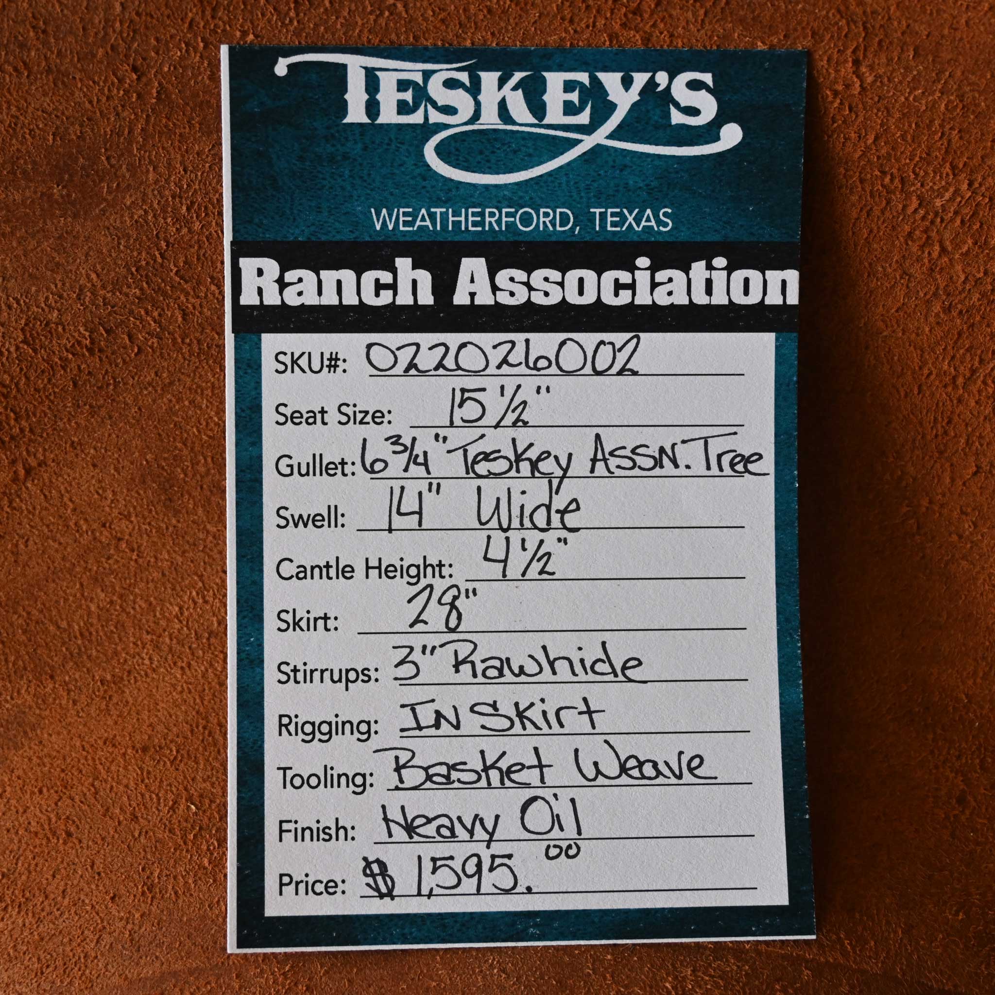15.5" TESKEY'S RANCH ASSOCAITION SADDLE - Image 3