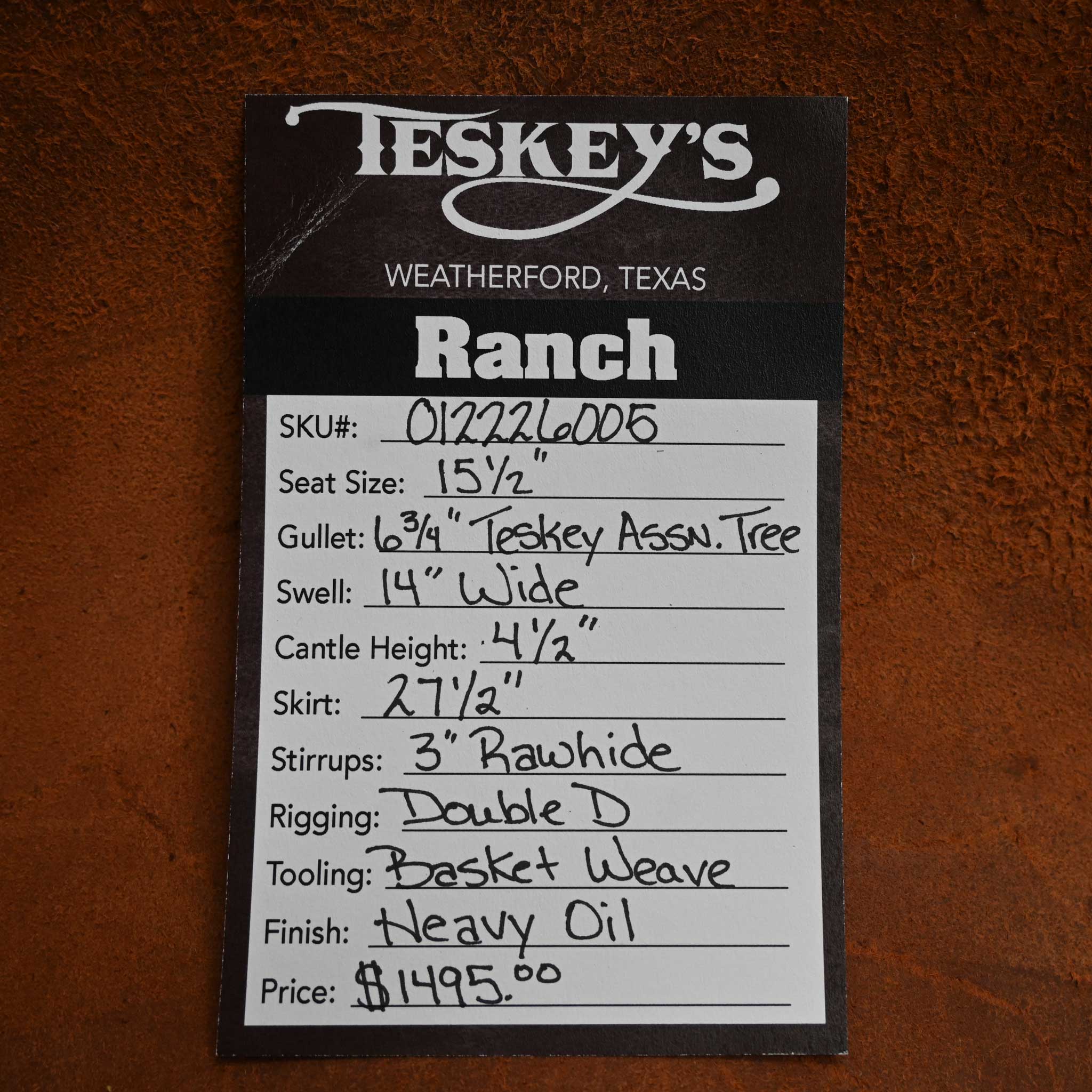 15.5" TESKEY'S RANCH ASSOCIATION SADDLE - Image 3