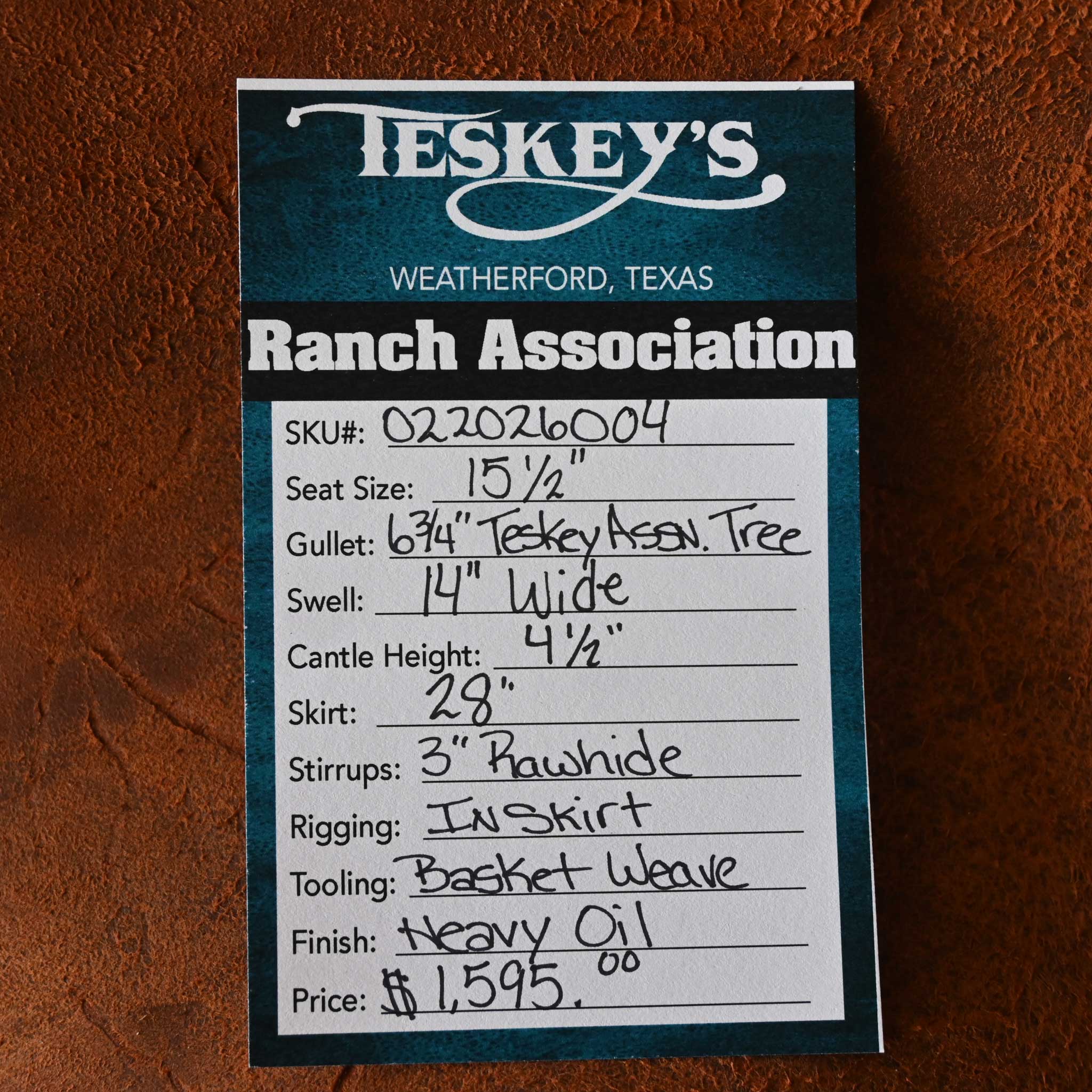 15.5" TESKEY'S RANCH ASSOCIATION SADDLE - Image 3