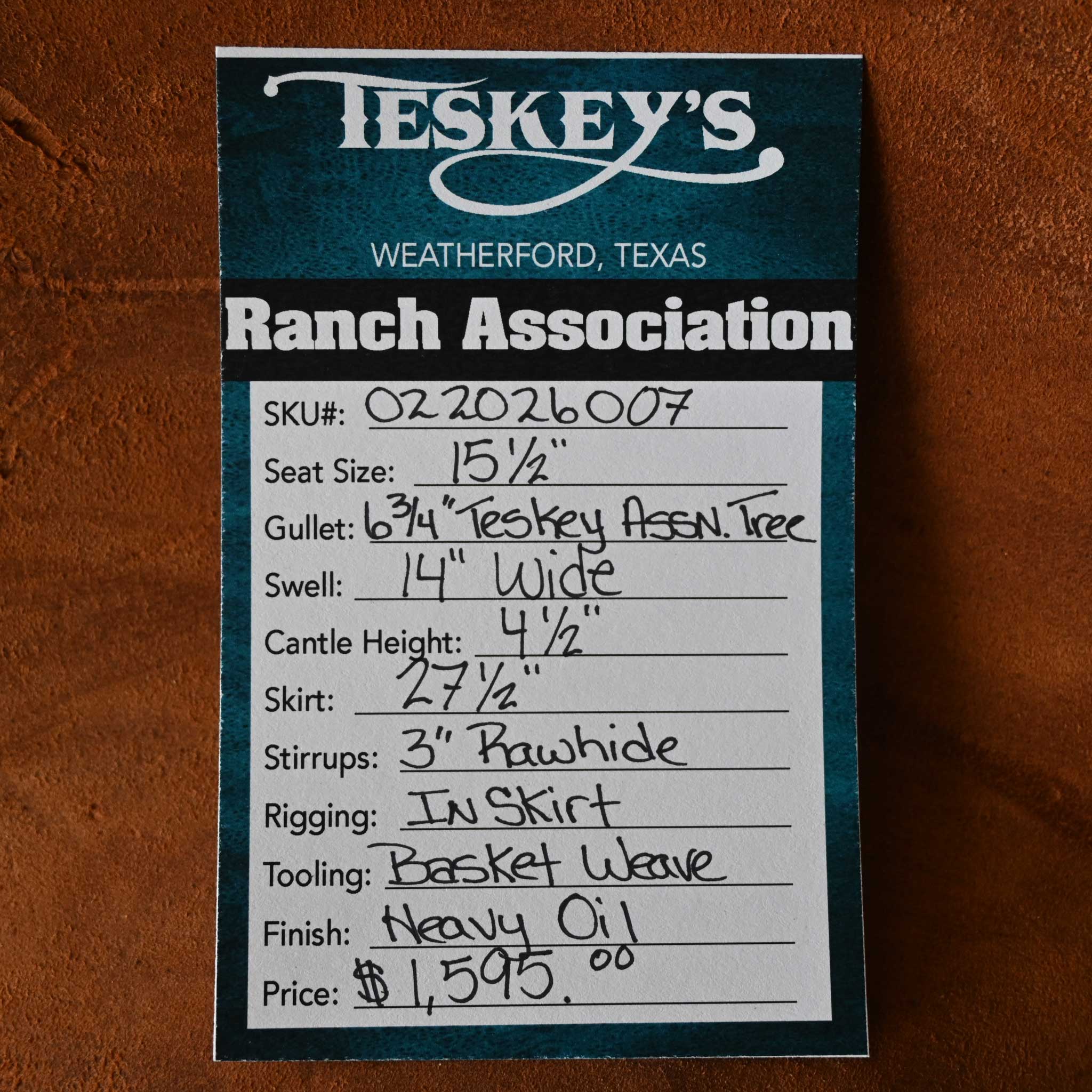 15.5" TESKEY'S RANCH ASSOCIATION SADDLE - Image 3