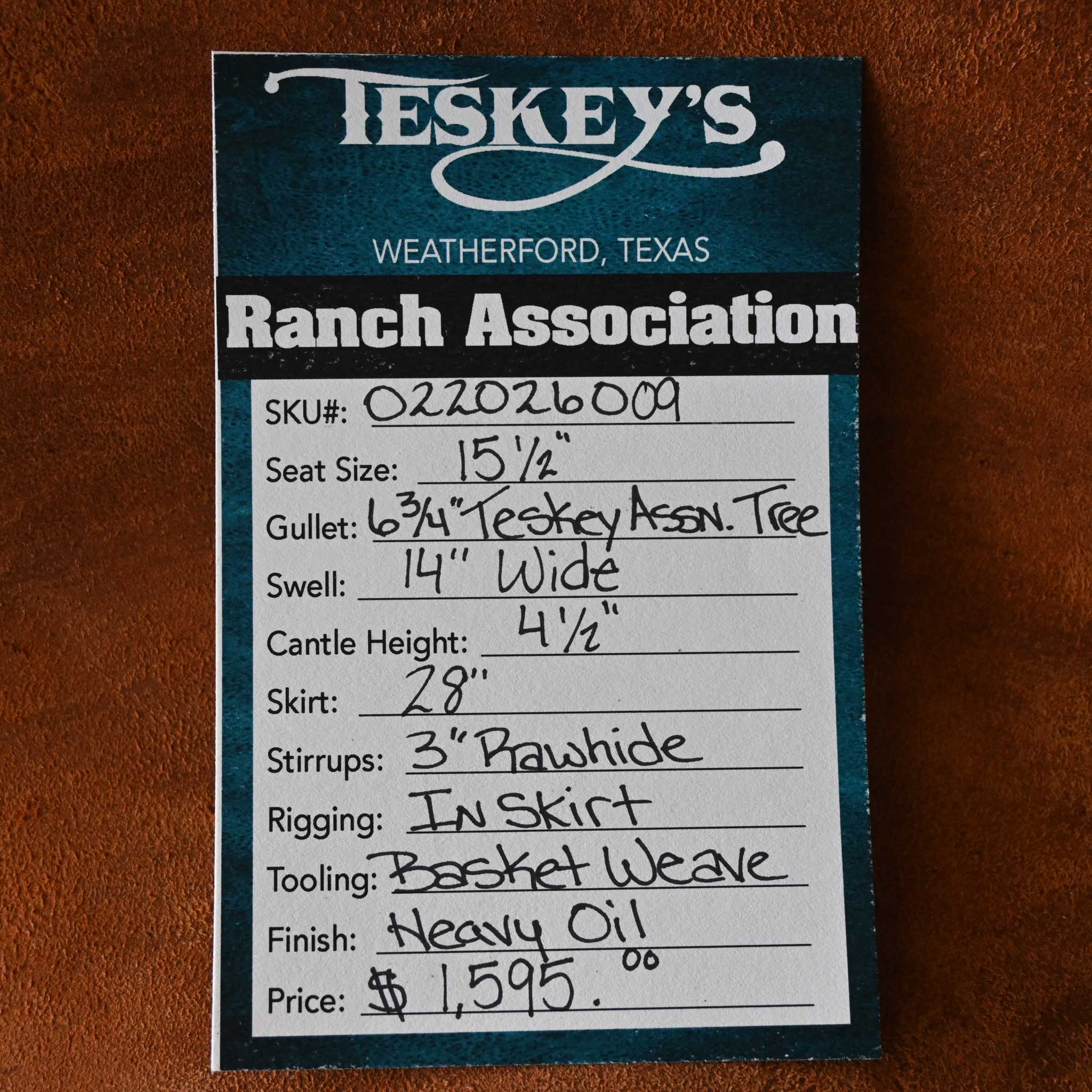 15.5" TESKEY'S RANCH ASSOCIATION SADDLE - Image 3